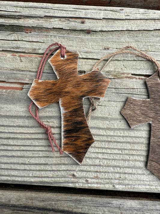 Hair-on cowhide cross ornament/decor