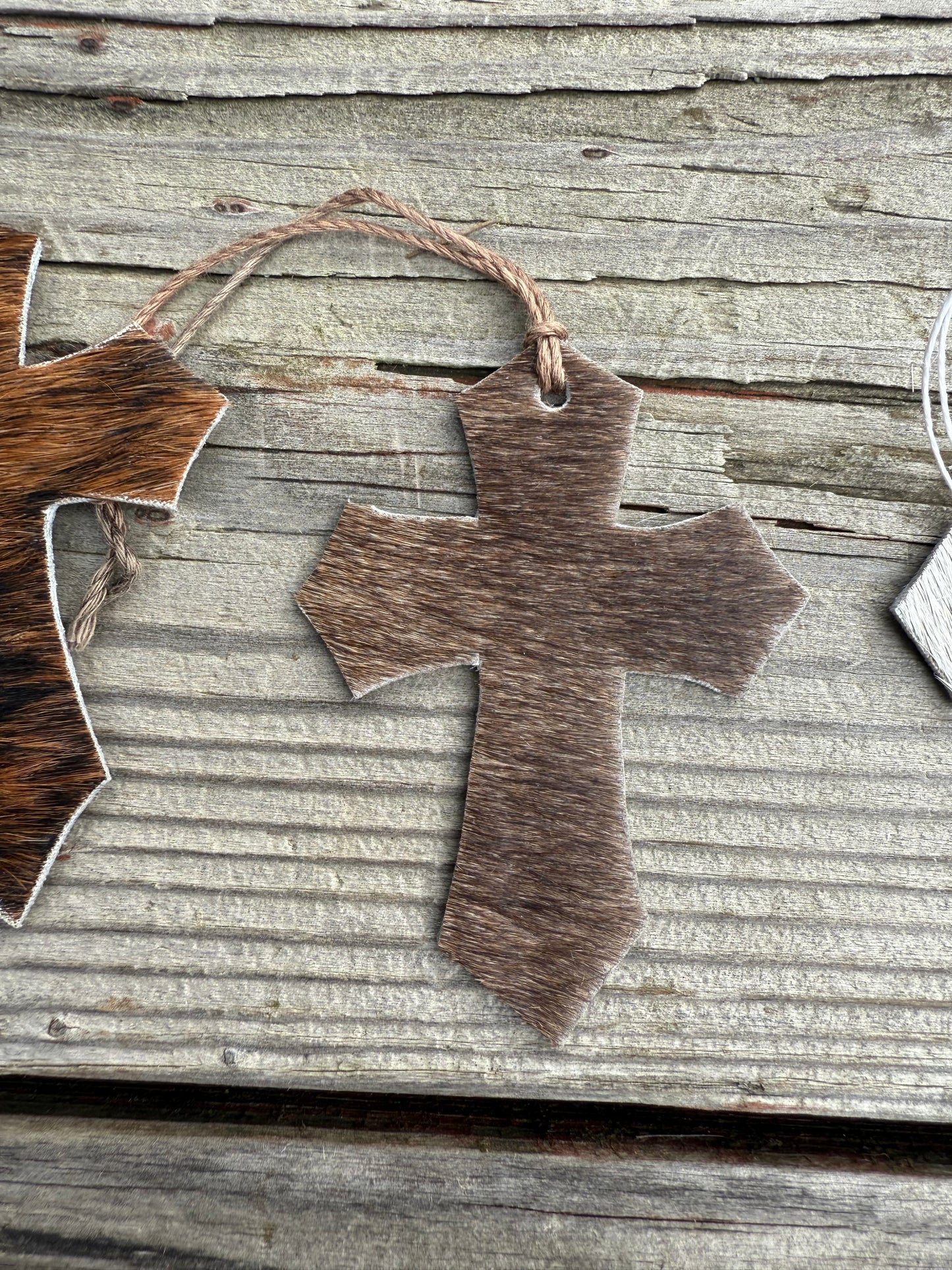 Hair-on cowhide cross ornament/decor