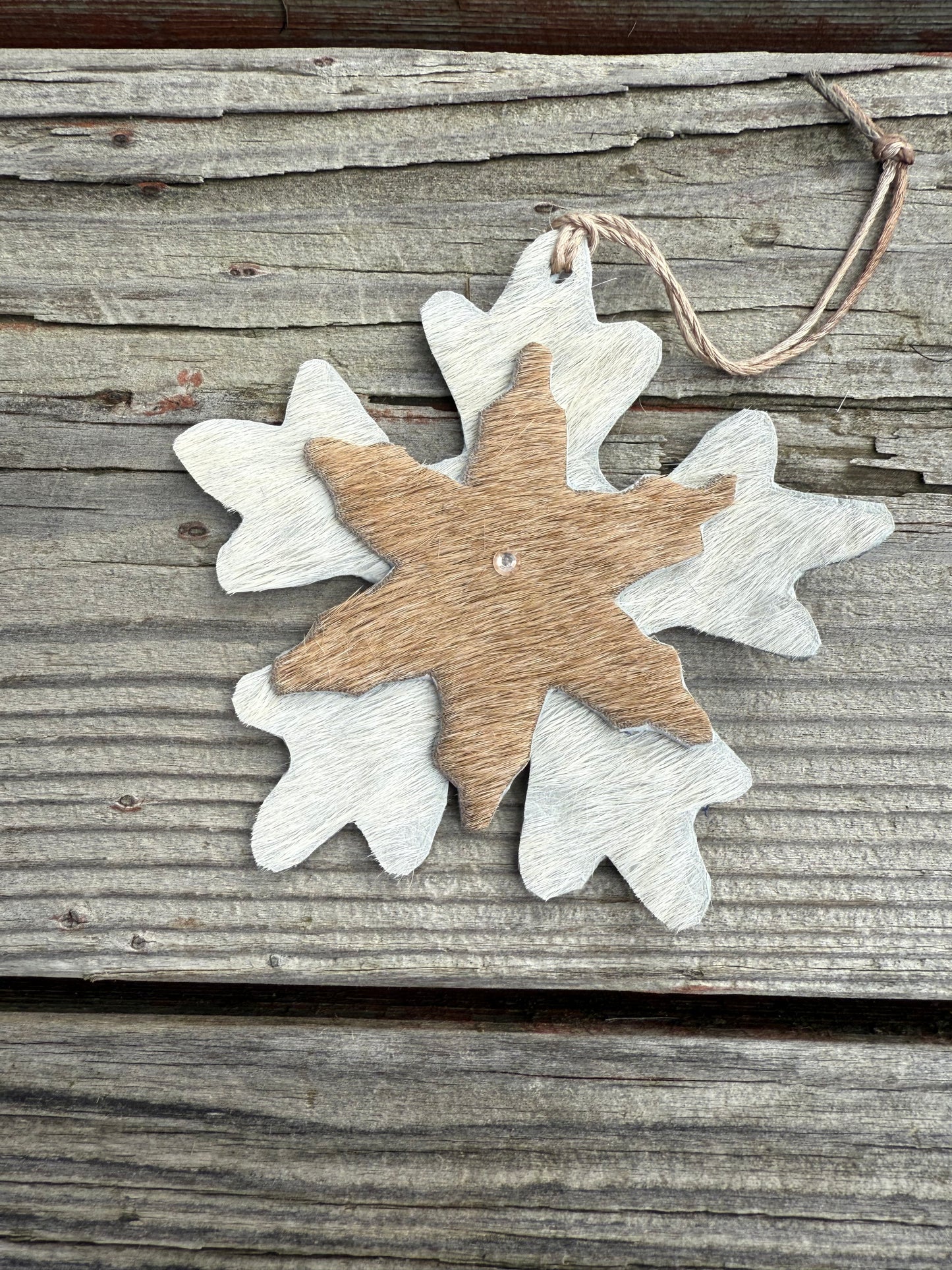 Hair-On Cowhide Two-Layer Snowflake Ornament