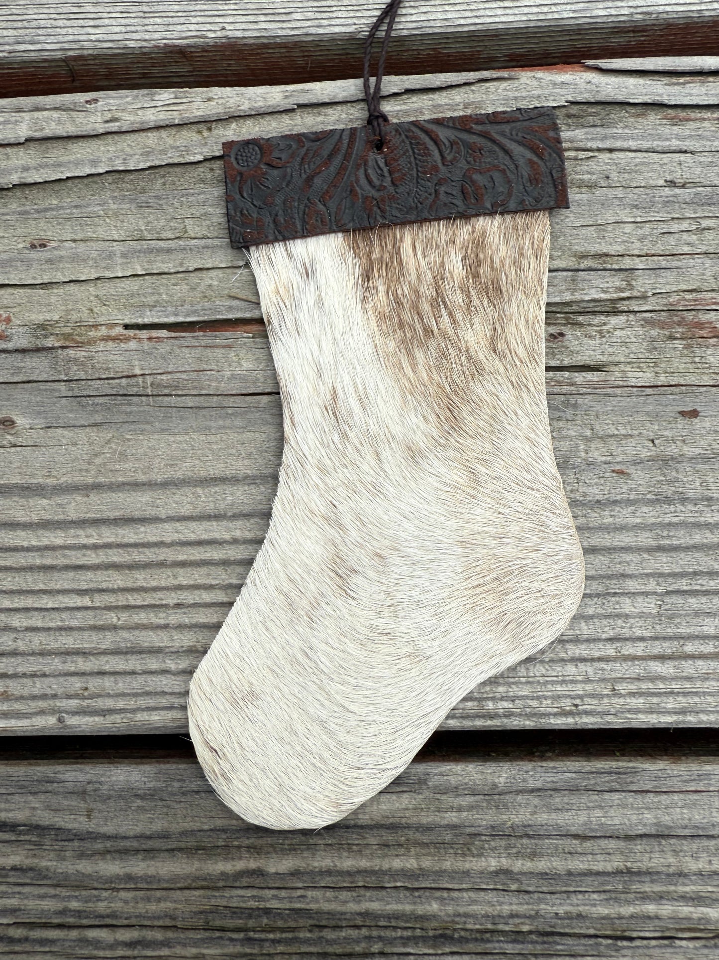 Hair-on cowhide stocking ornament/decor