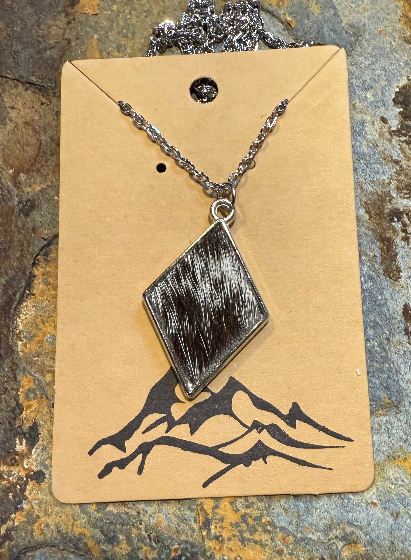 Black & White Hair-On Cowhide Diamond Pendant Necklace