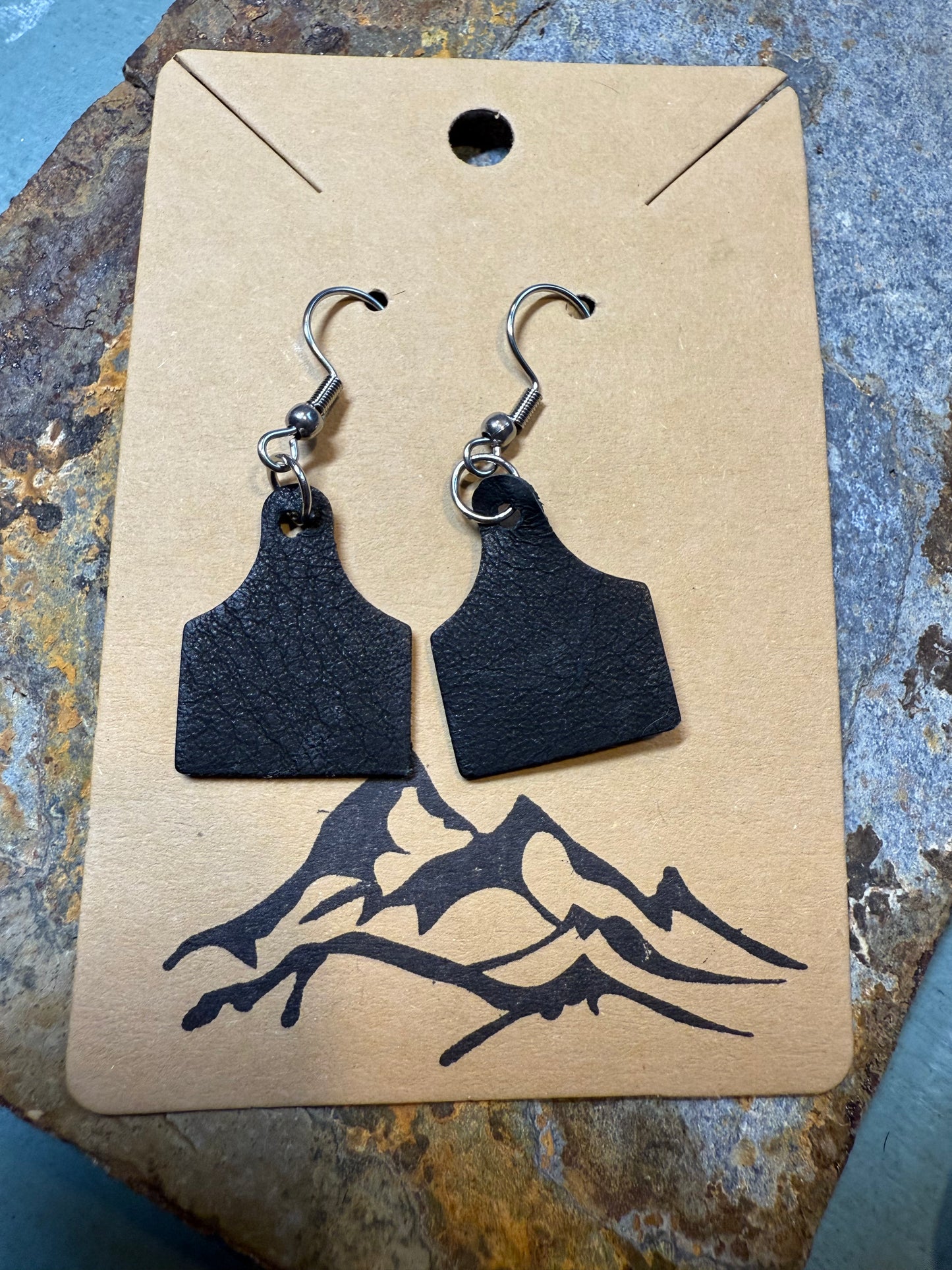 Mini Cow Tag Leather Earrings