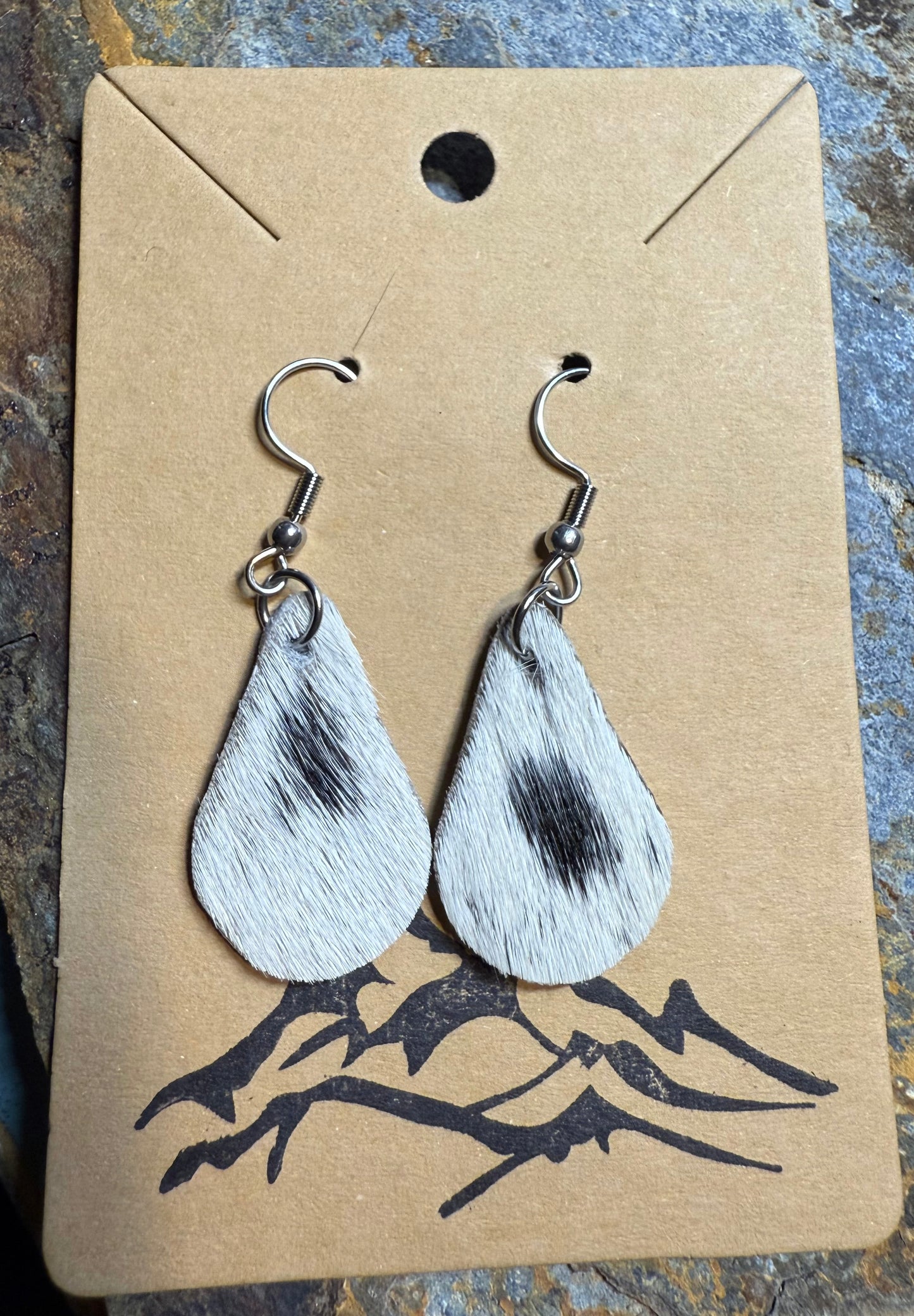 Hair-On Cowhide Teardrop Earrings