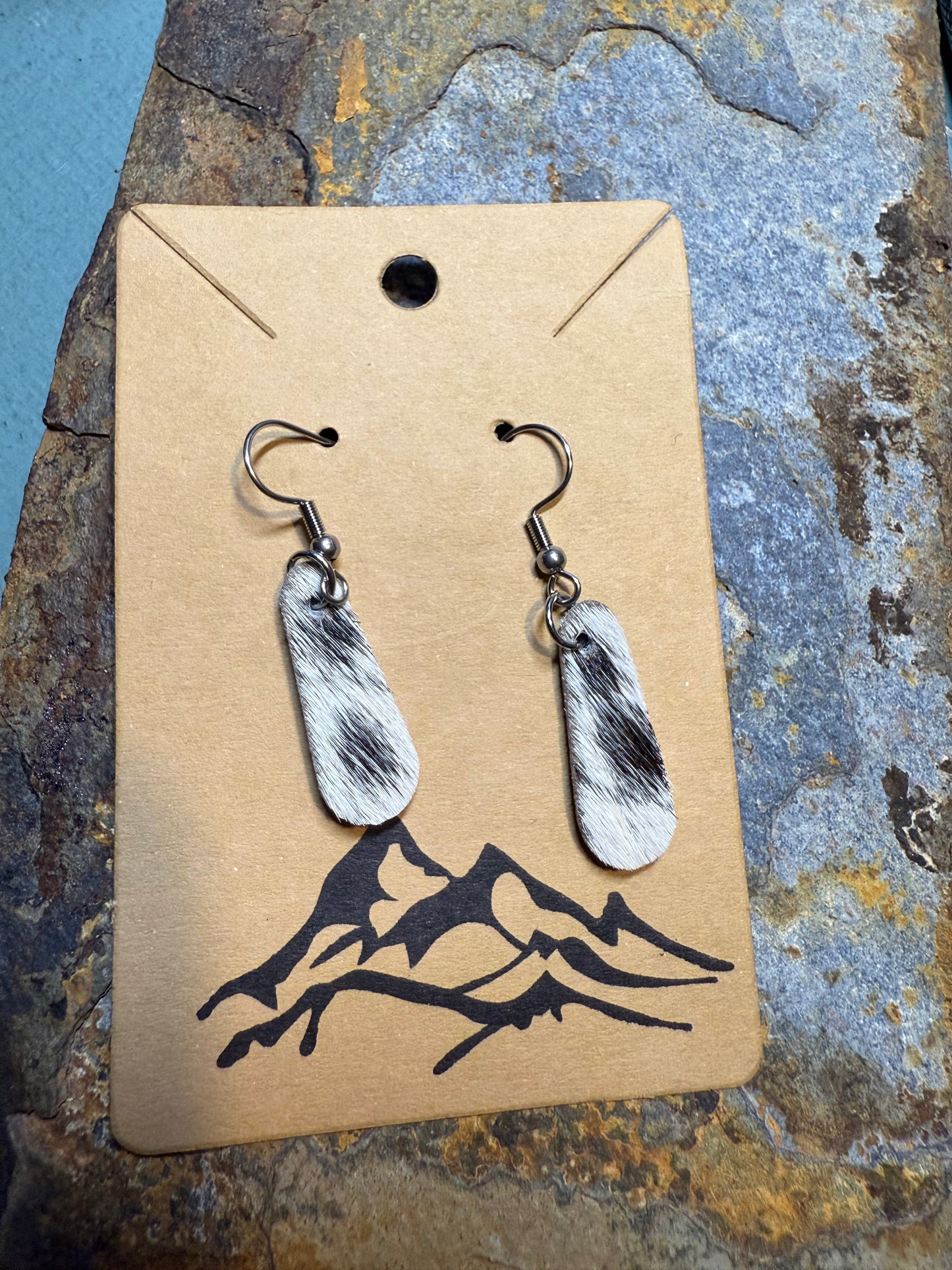 Hair-on cowhide thin tear drop earrings