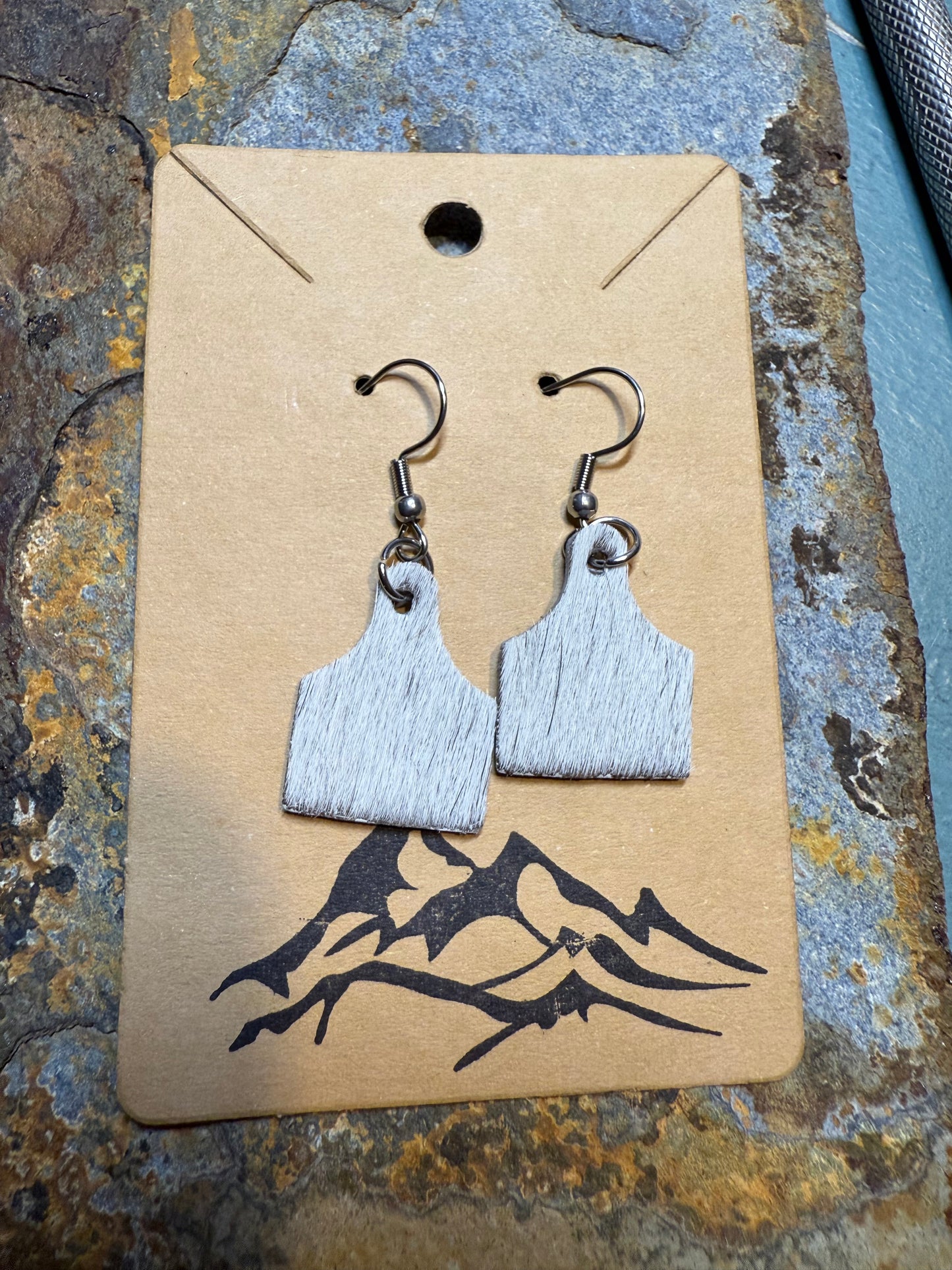 Hair-On Cowhide Mini Cow Tag Shaped Leather Earrings