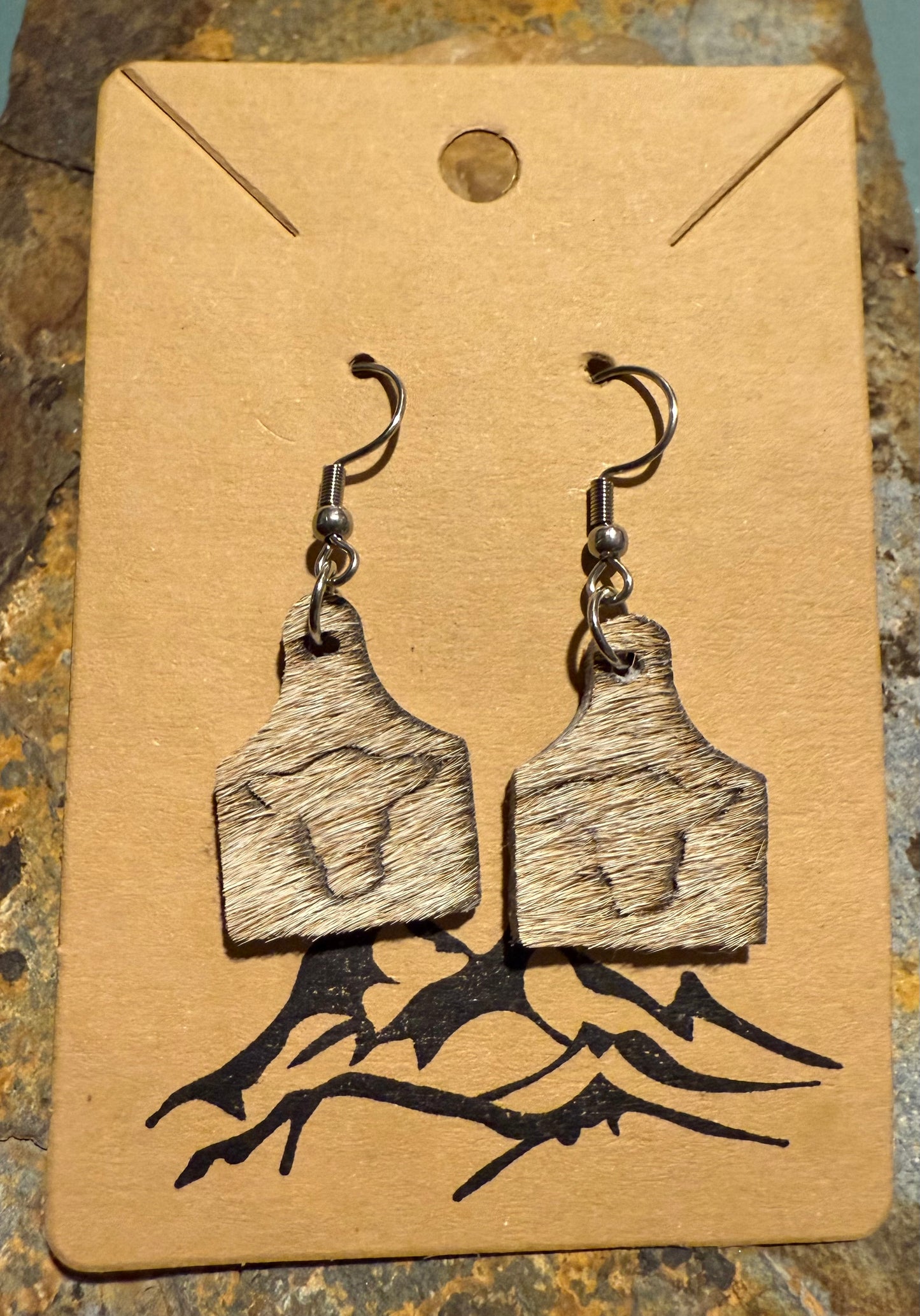 Hair-On Cowhide Cow Head Embossed Leather Cow Tag Earrings