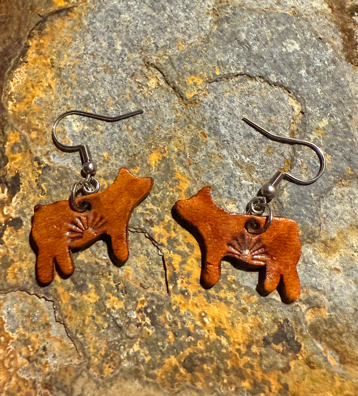 Pig Shaped Leather Earrings