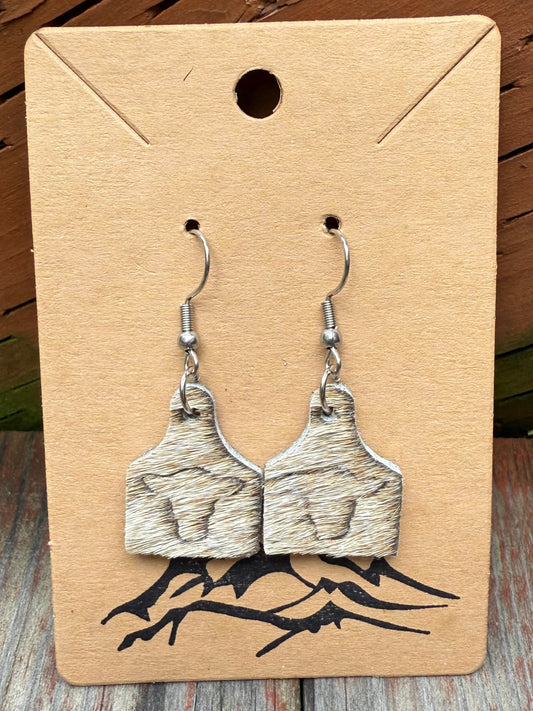 Hair-On Cowhide Cow Head Embossed Leather Cow Tag Earrings