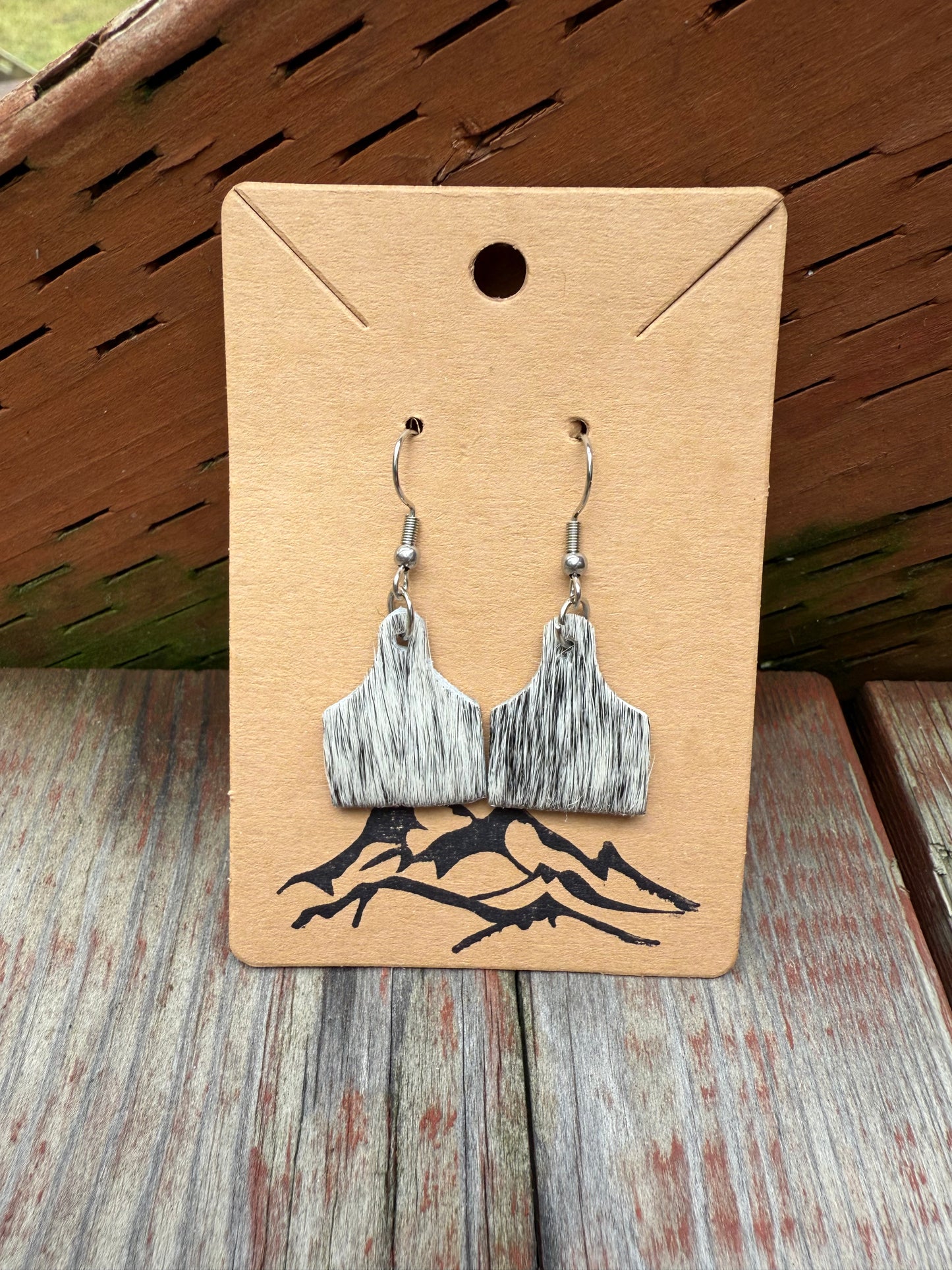 Hair-On Cowhide Mini Cow Tag Shaped Leather Earrings