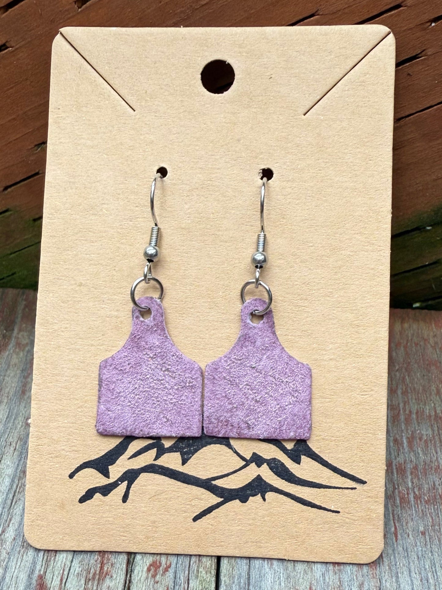 Mini Cow Tag Leather Earrings