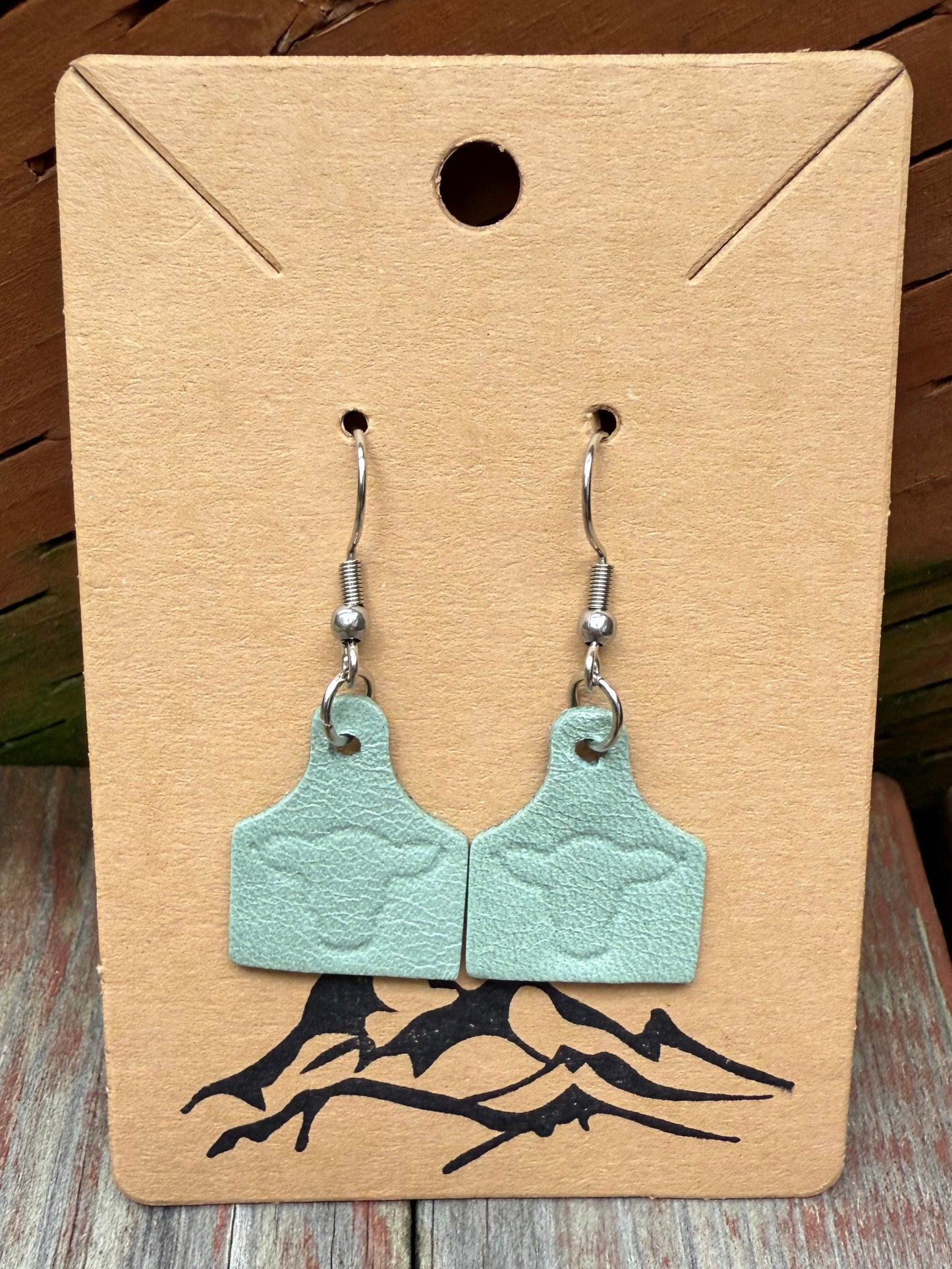 Cow Head Embossed Mini Cow Tag Leather Earrings