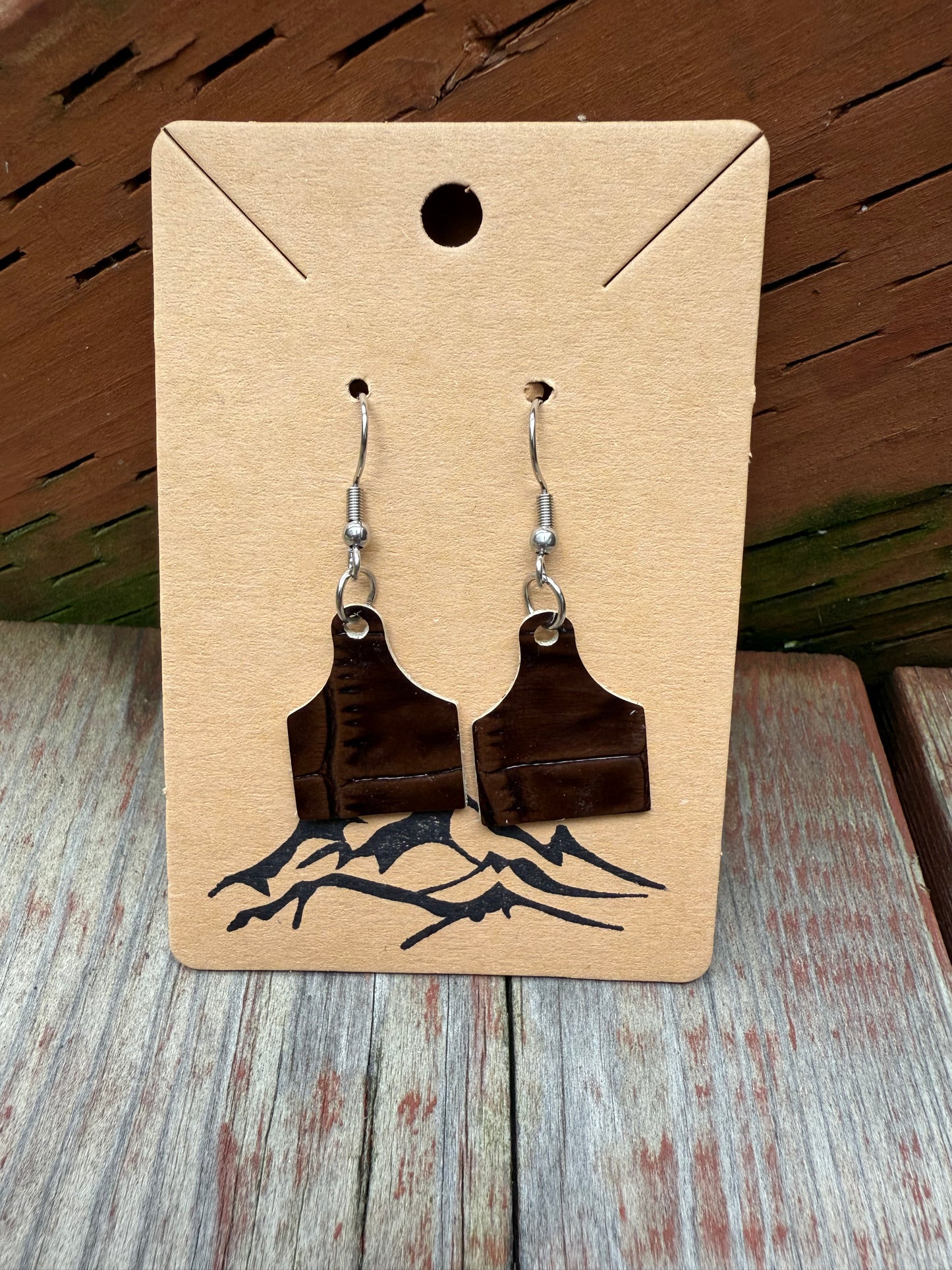 Mini Cow Tag Shaped Embossed Leather Earrings