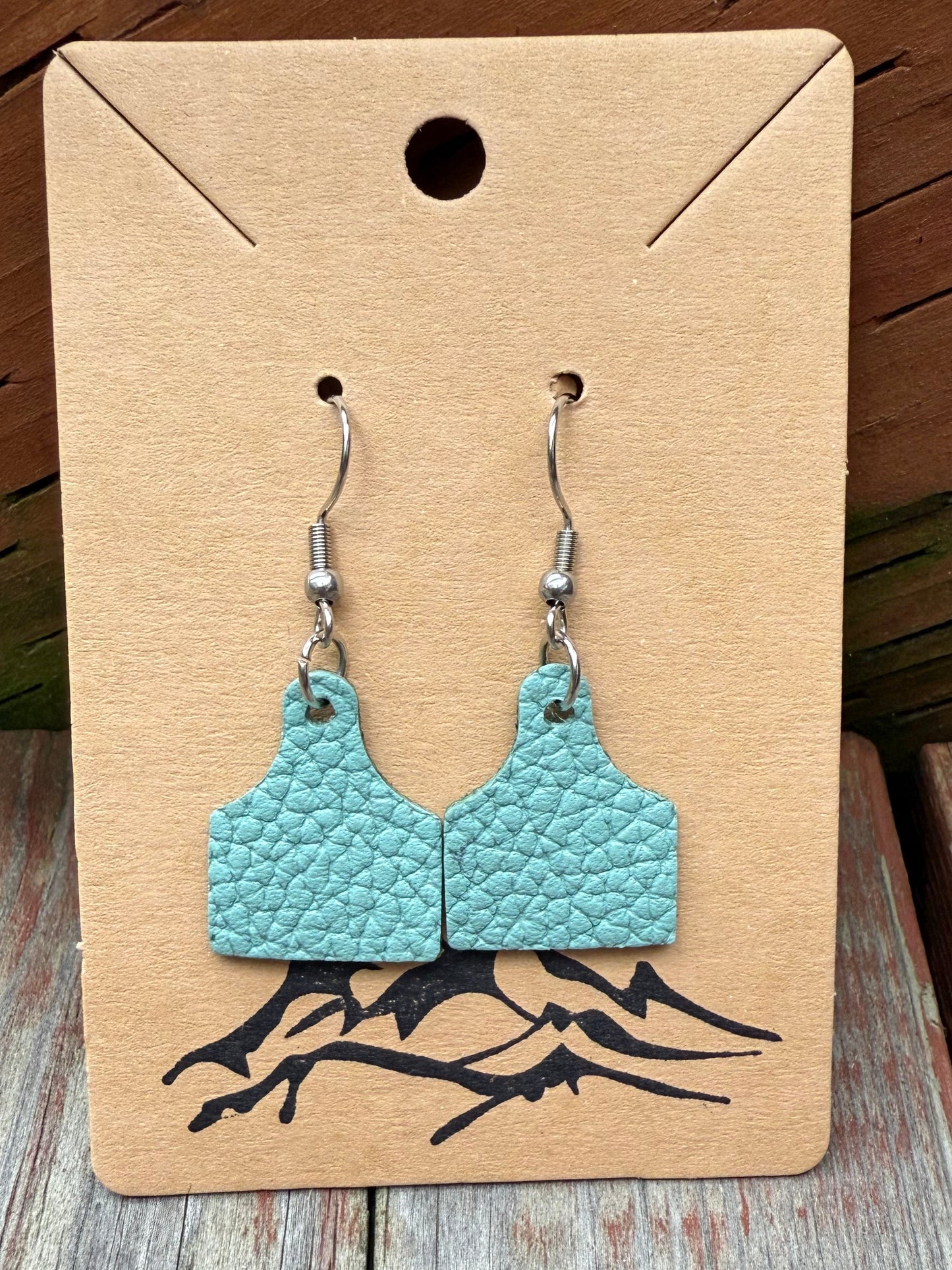 Mini Cow Tag Leather Earrings