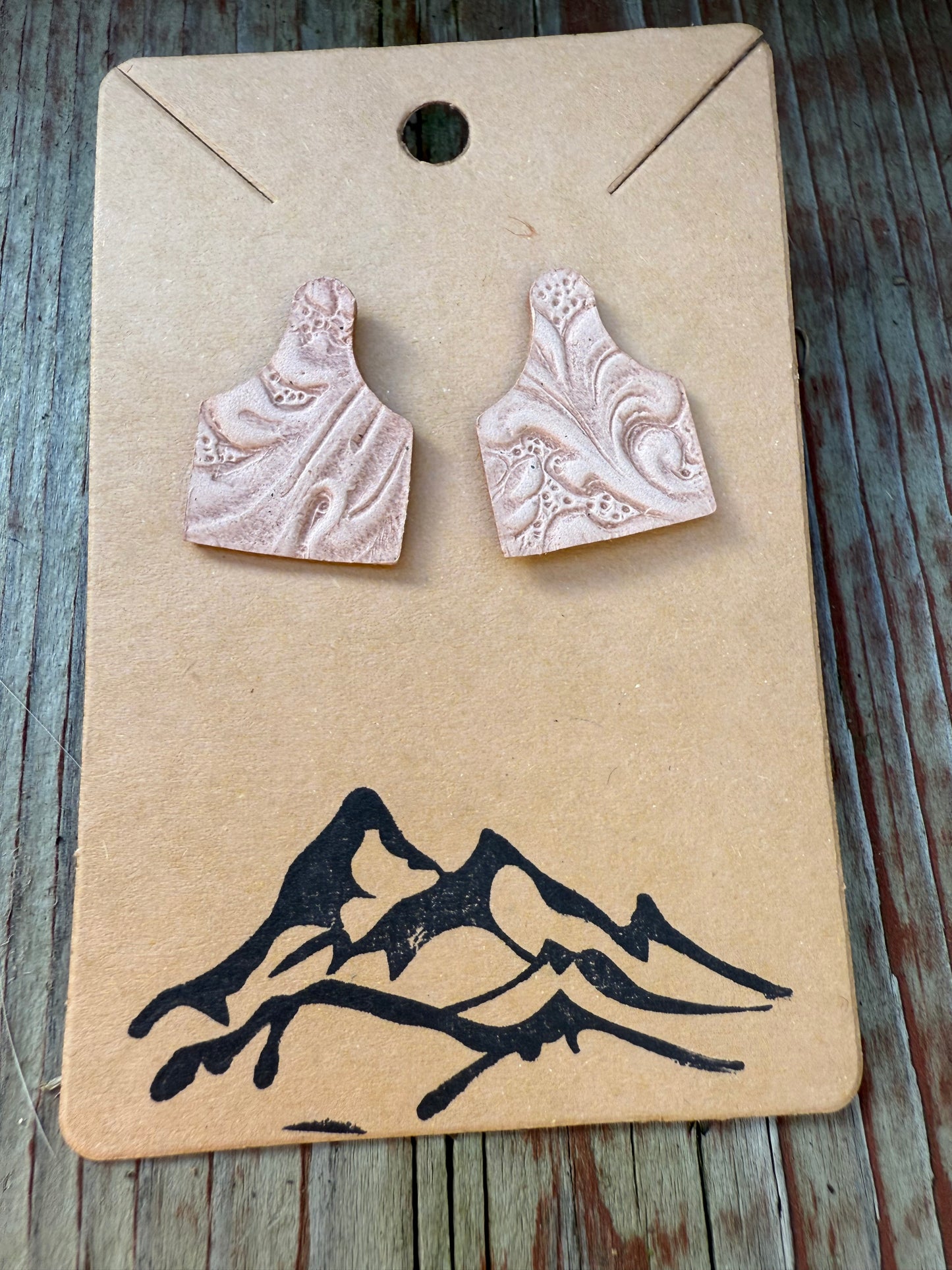 Mini Cow Tag Shaped Embossed Leather Earrings