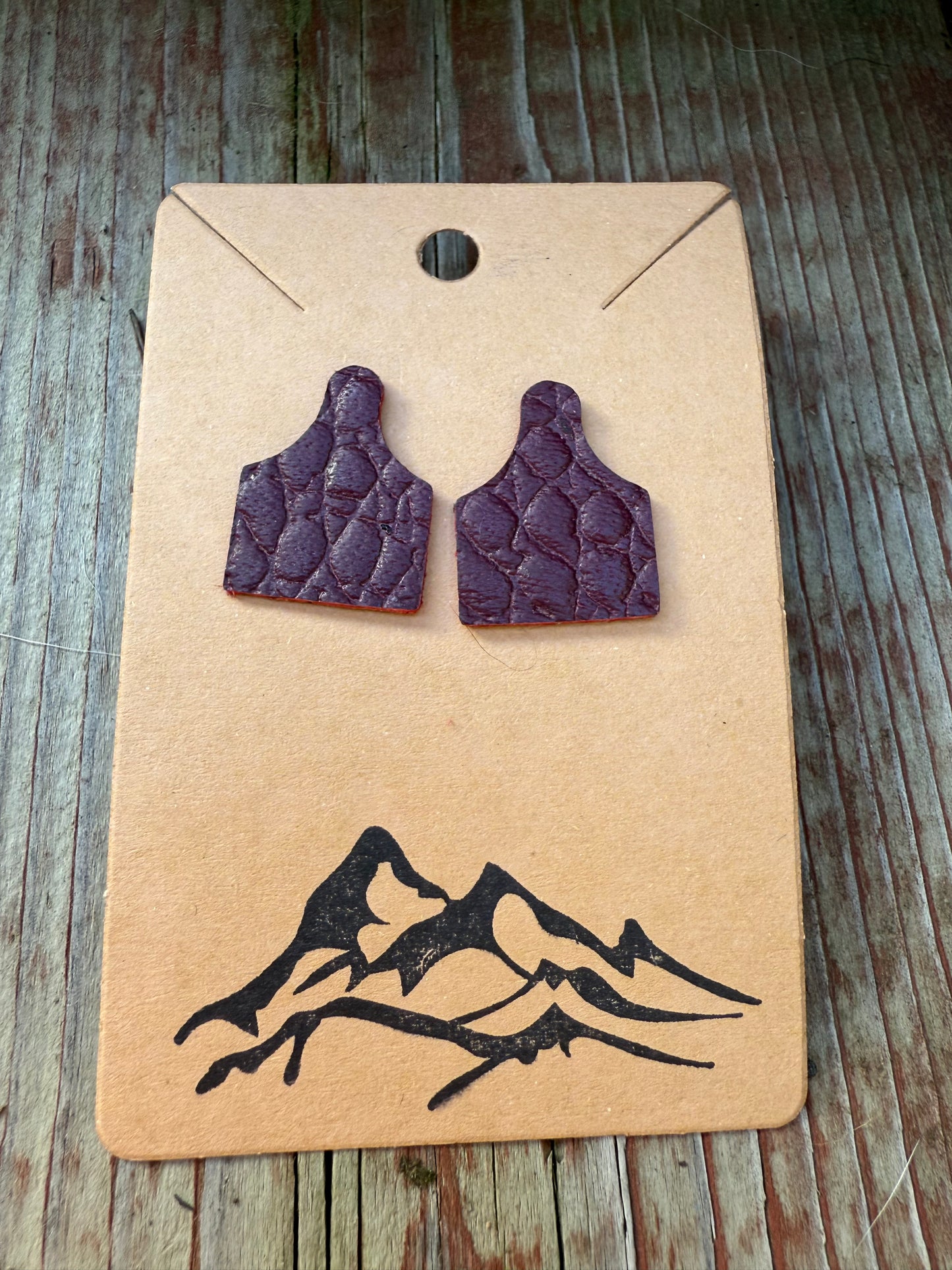 Mini Cow Tag Shaped Embossed Leather Earrings