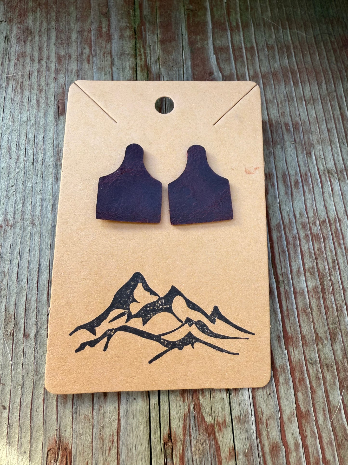 Mini Cow Tag Shaped Leather Earrings