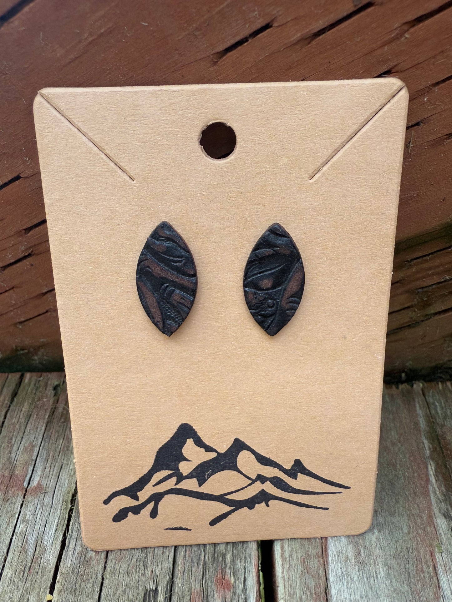 Nature-Inspired Leaf Shaped Embossed Leather Earrings