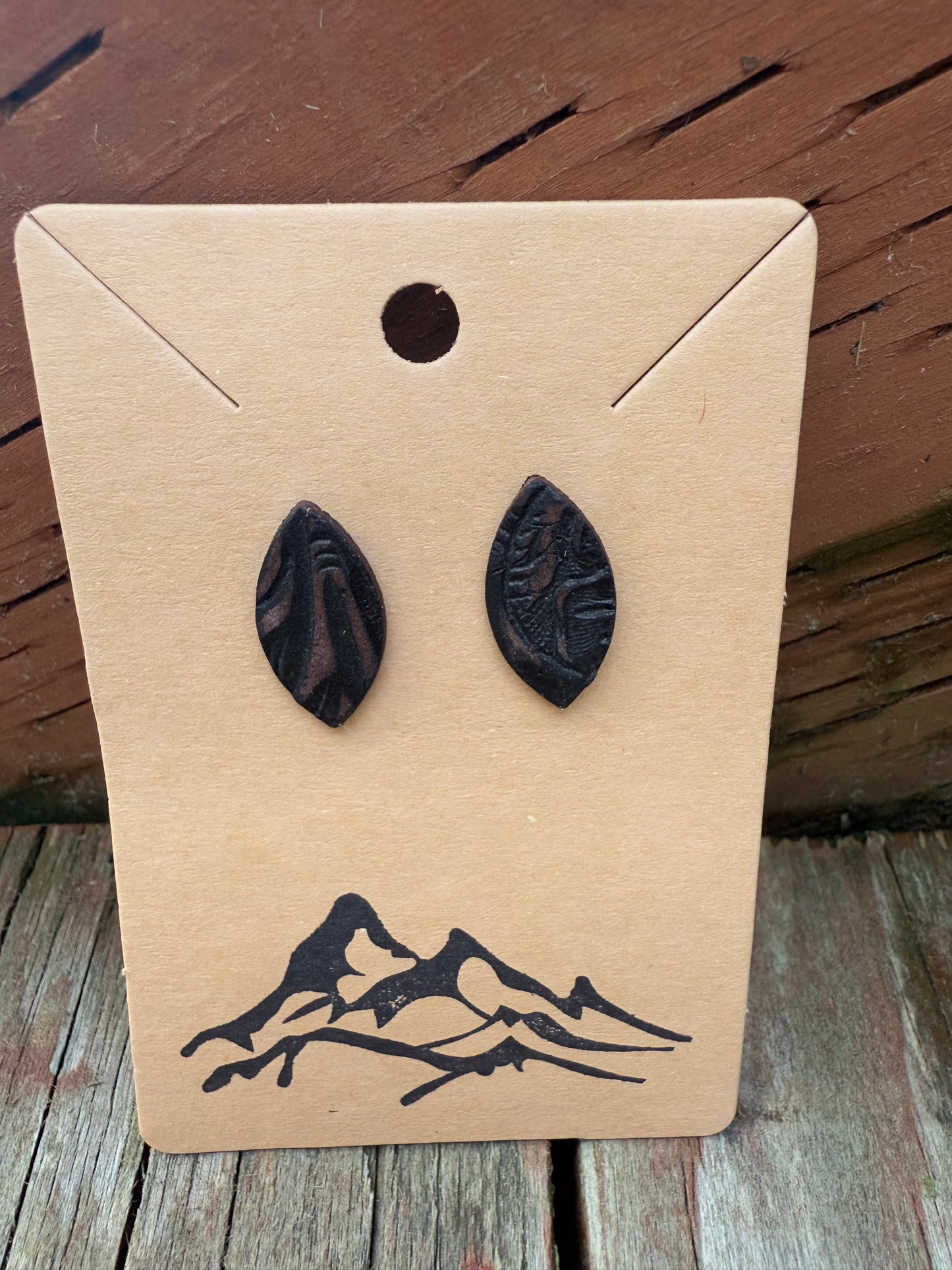 Nature-Inspired Leaf Shaped Embossed Leather Earrings