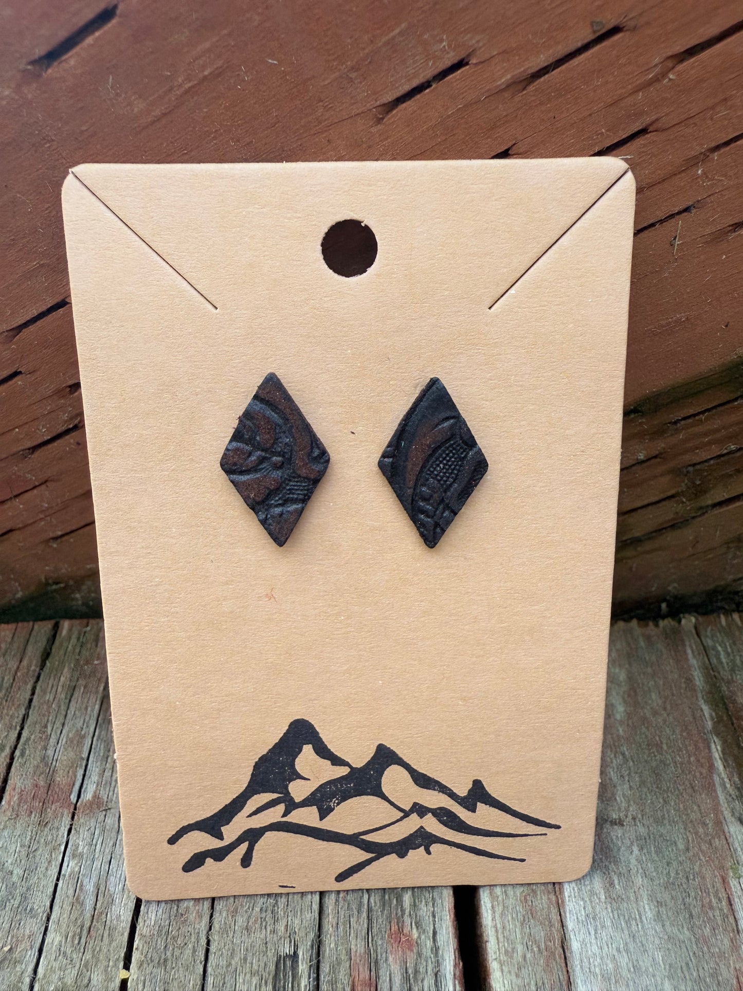 Diamond-Shaped Embossed Leather Earrings