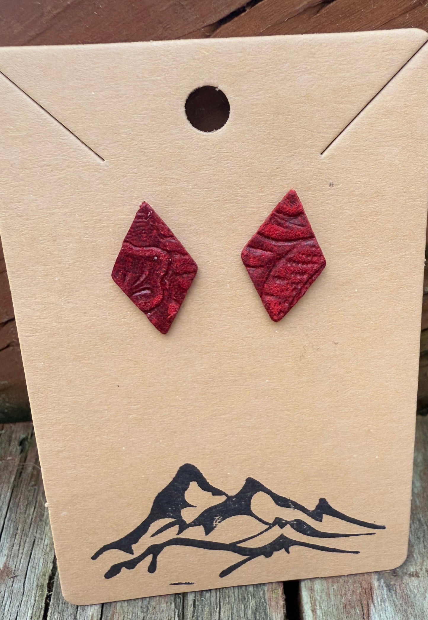 Diamond-Shaped Embossed Leather Earrings