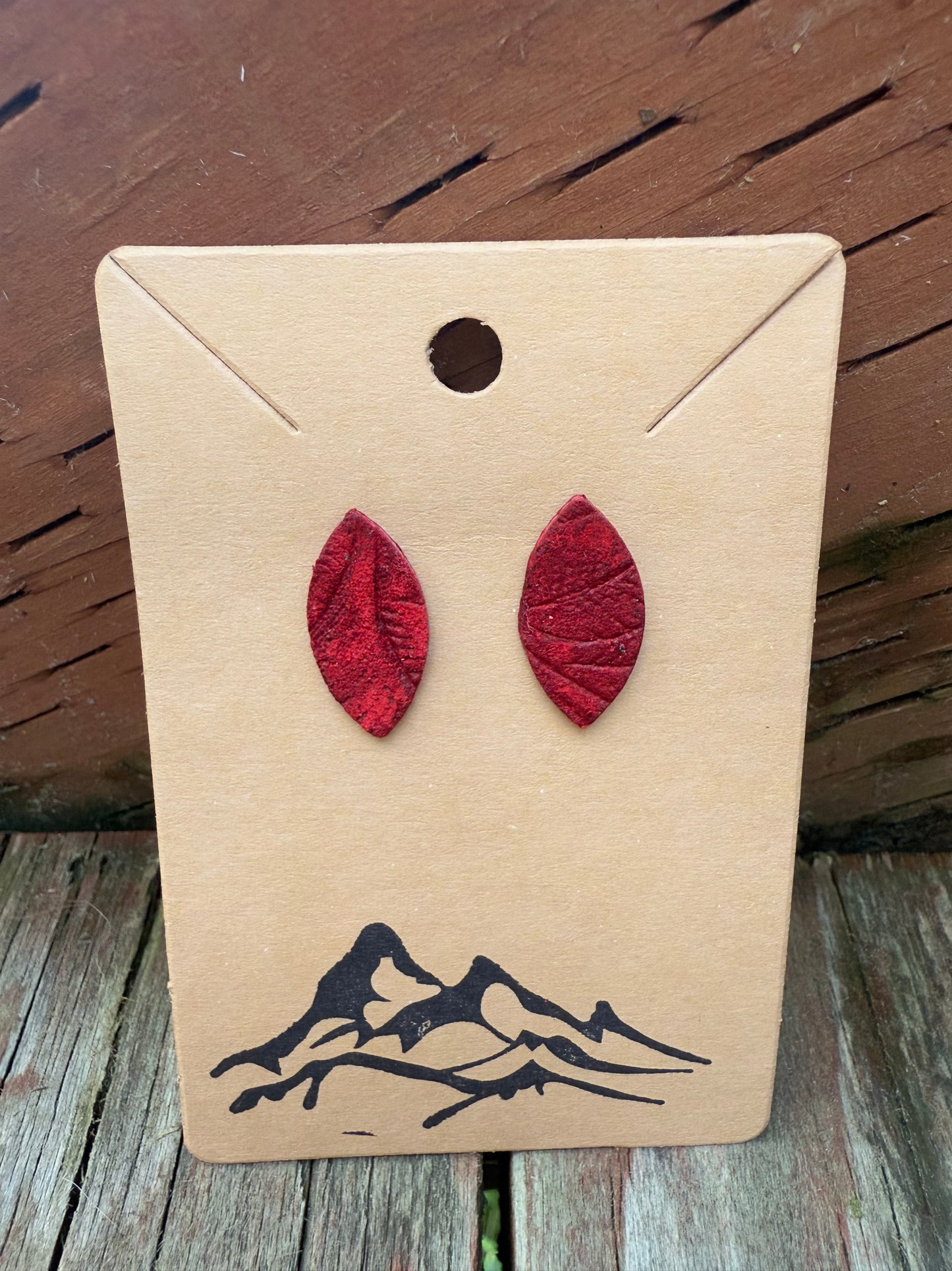 Nature-Inspired Leaf Shaped Embossed Leather Earrings