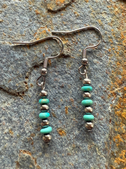 Sterling Silver Pearl & Kingman Turquoise Earrings