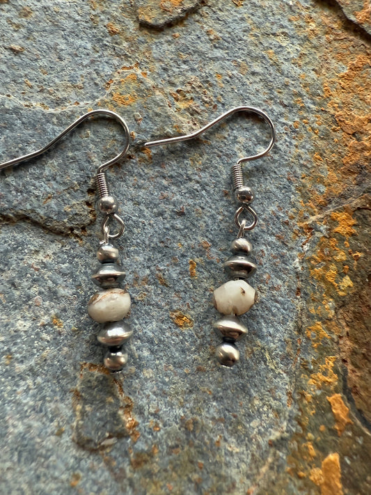 Sterling Silver Pearl & White Buffalo Turquoise Earrings