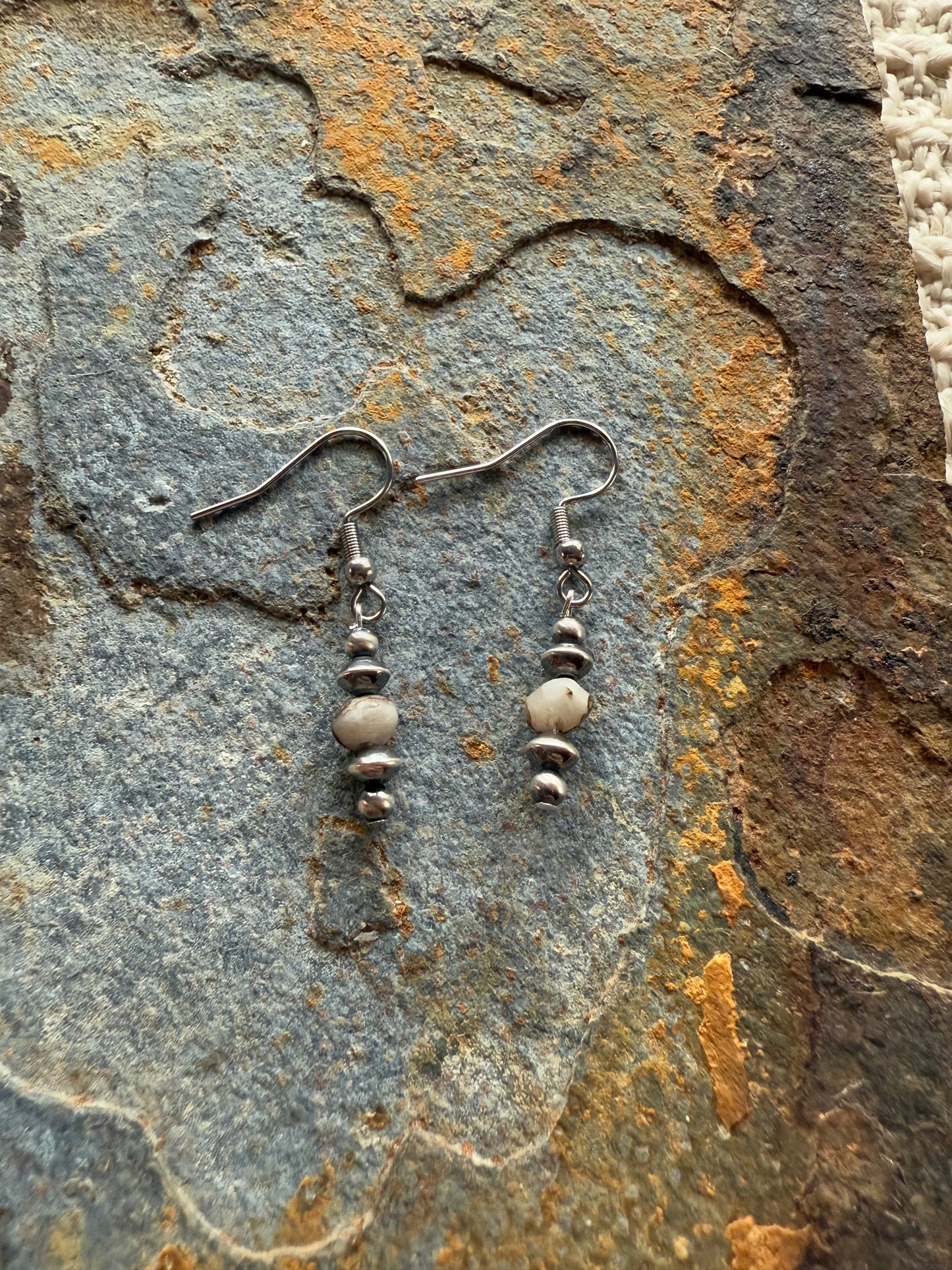 Sterling Silver Pearl & White Buffalo Turquoise Earrings