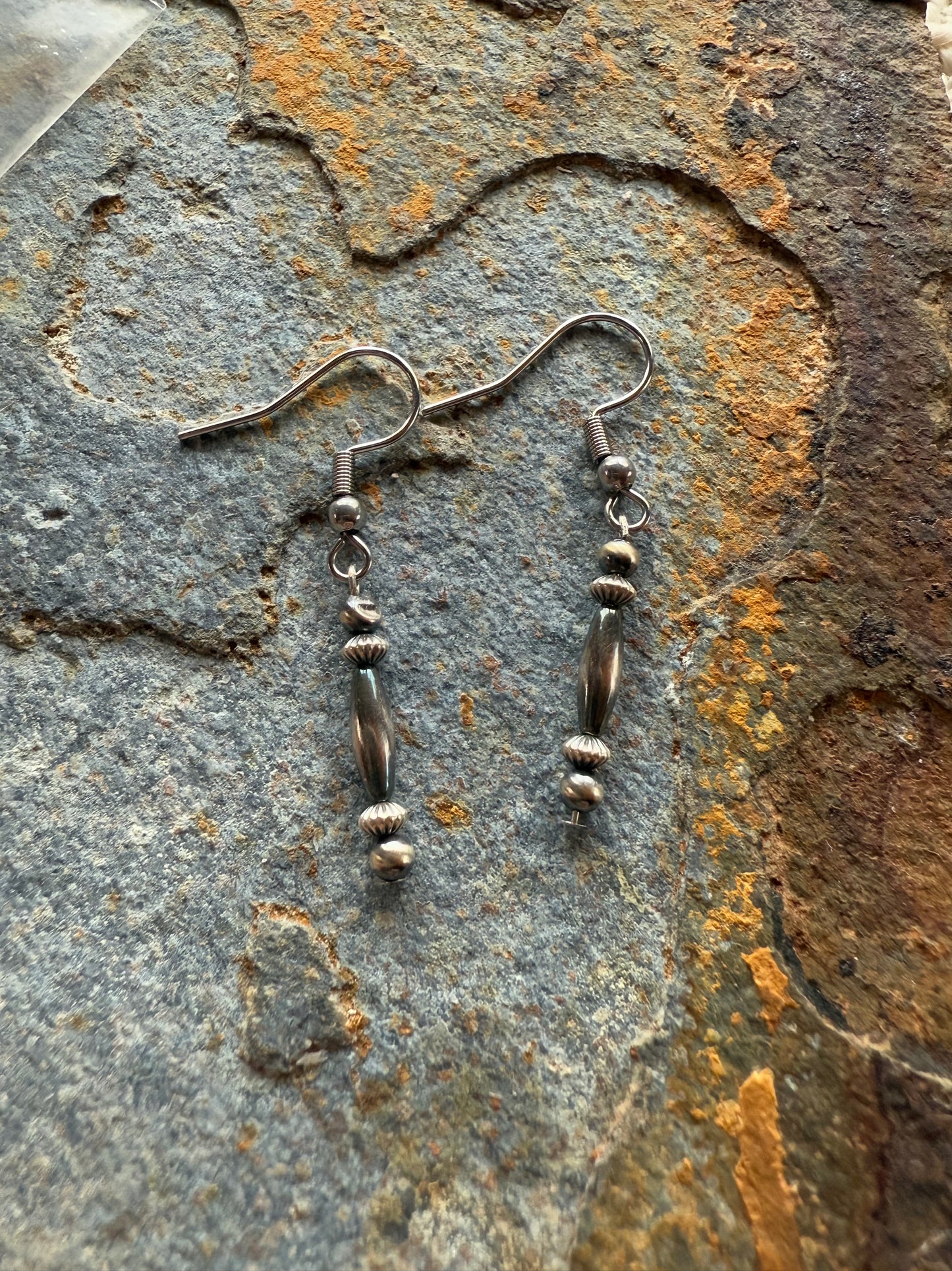 Sterling Silver Pearl Corrugated Saucer & Torpedo Beaded Earrings