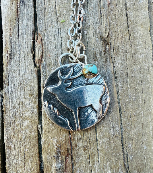 Silver Western Rustic Elk Pendant