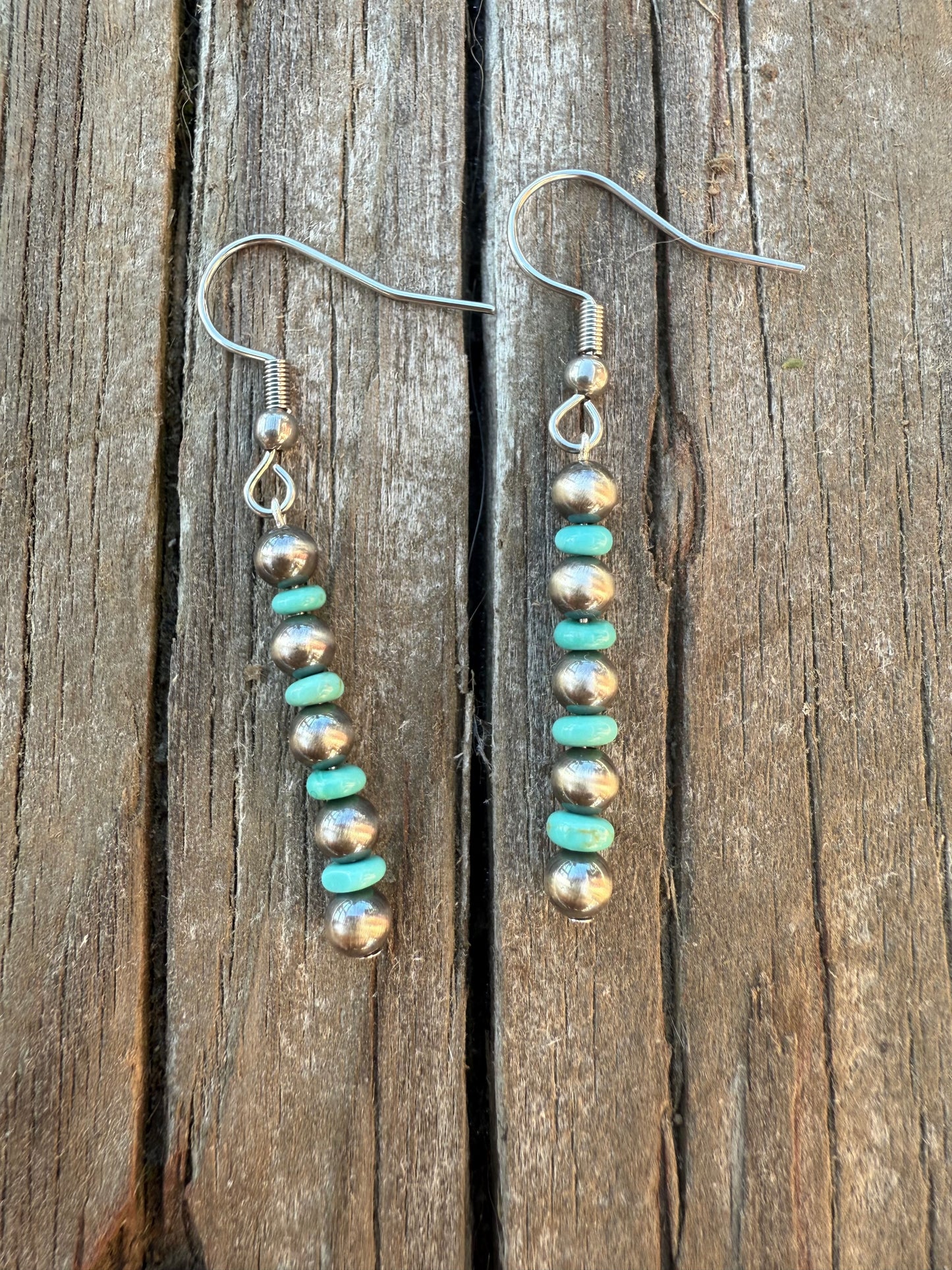 Sterling Silver Pearl & Small Kingman Turquoise Earrings