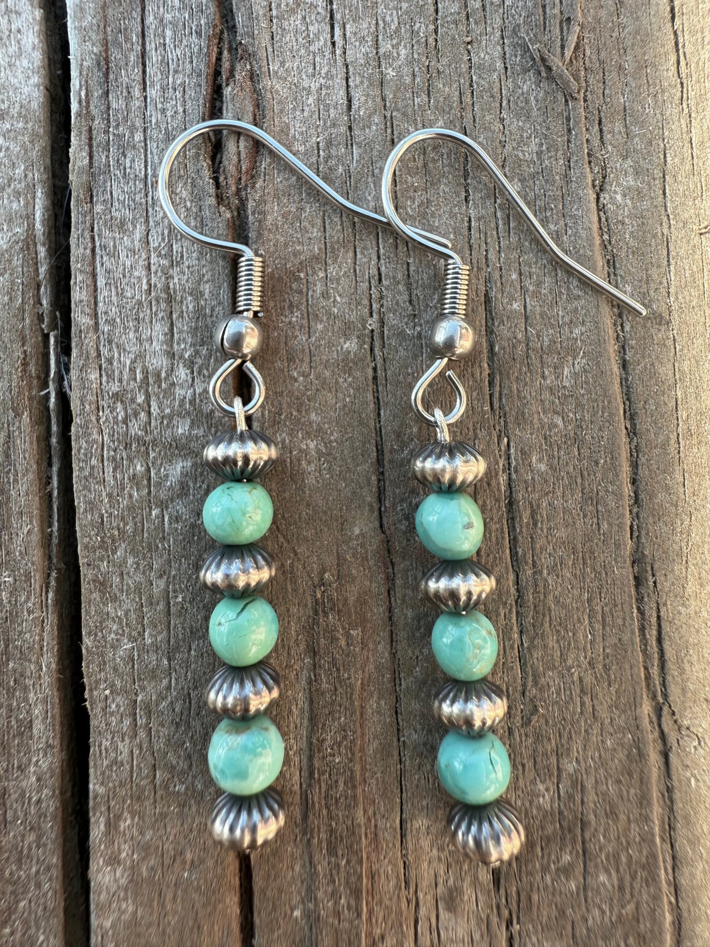 Sterling Silver Pearl & 4mm Kingman Turquoise Earrings