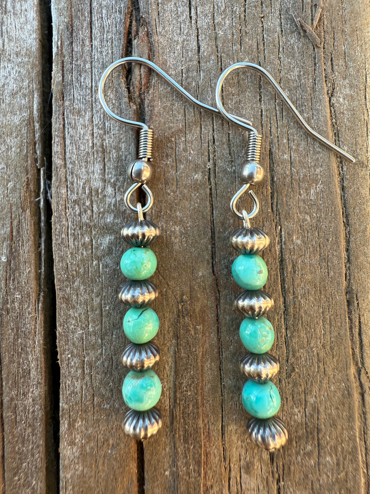 Sterling Silver Pearl & 4mm Kingman Turquoise Earrings