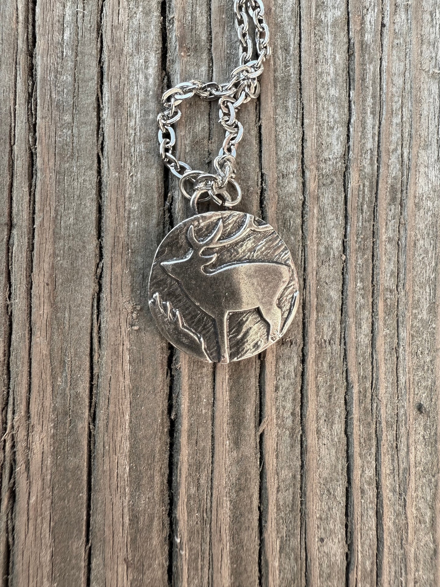 Silver Western Rustic Elk Pendant