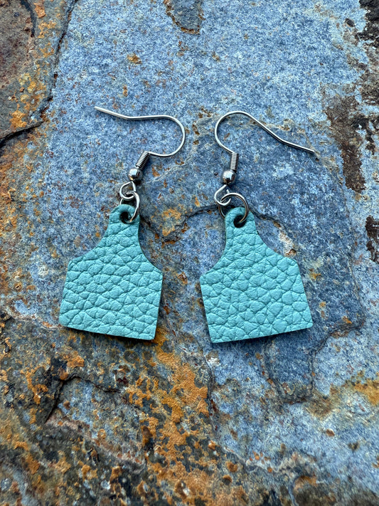 Leather Mini Cow Tag Earrings