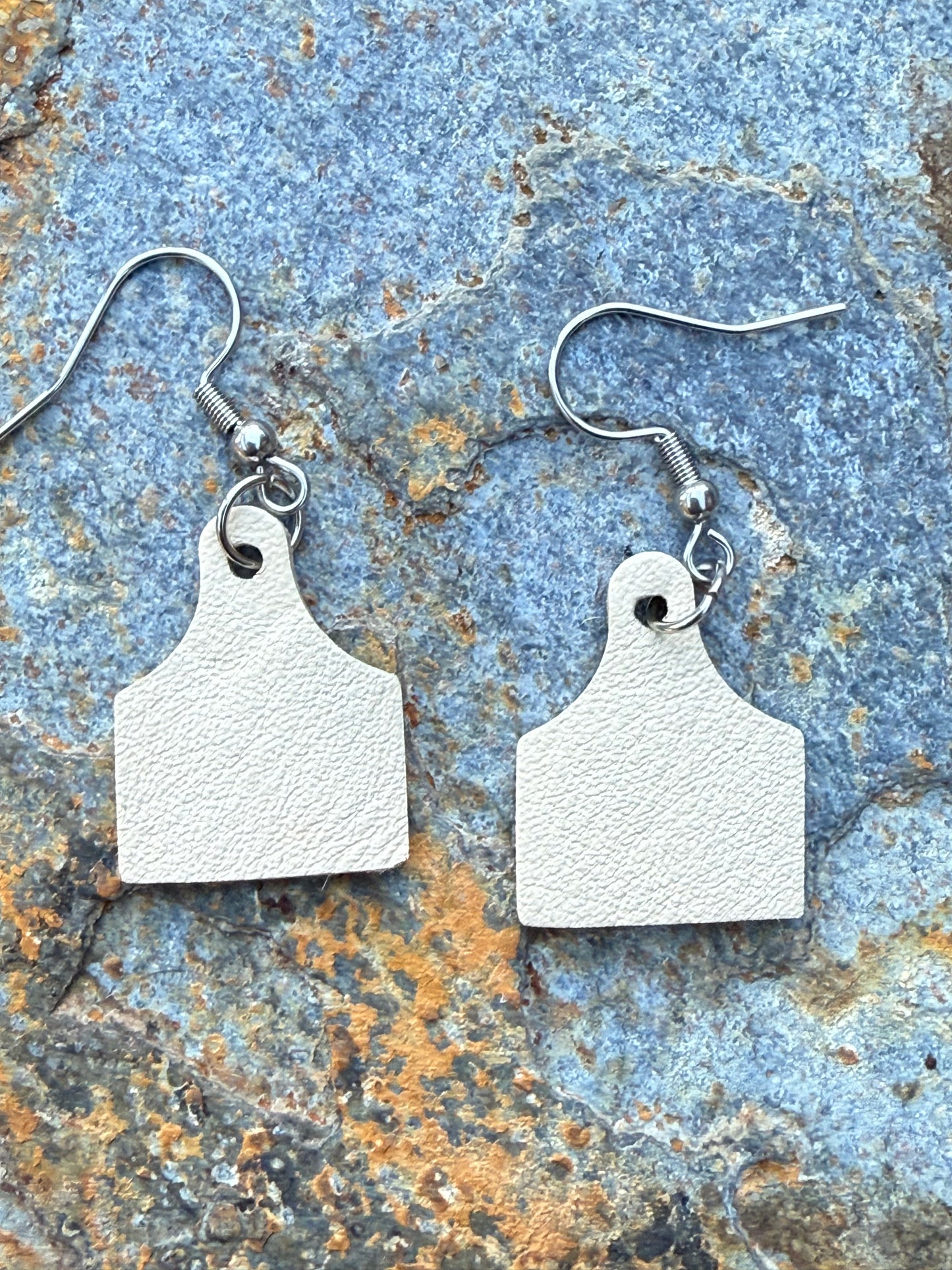 Mini Cow Tag Leather Earrings