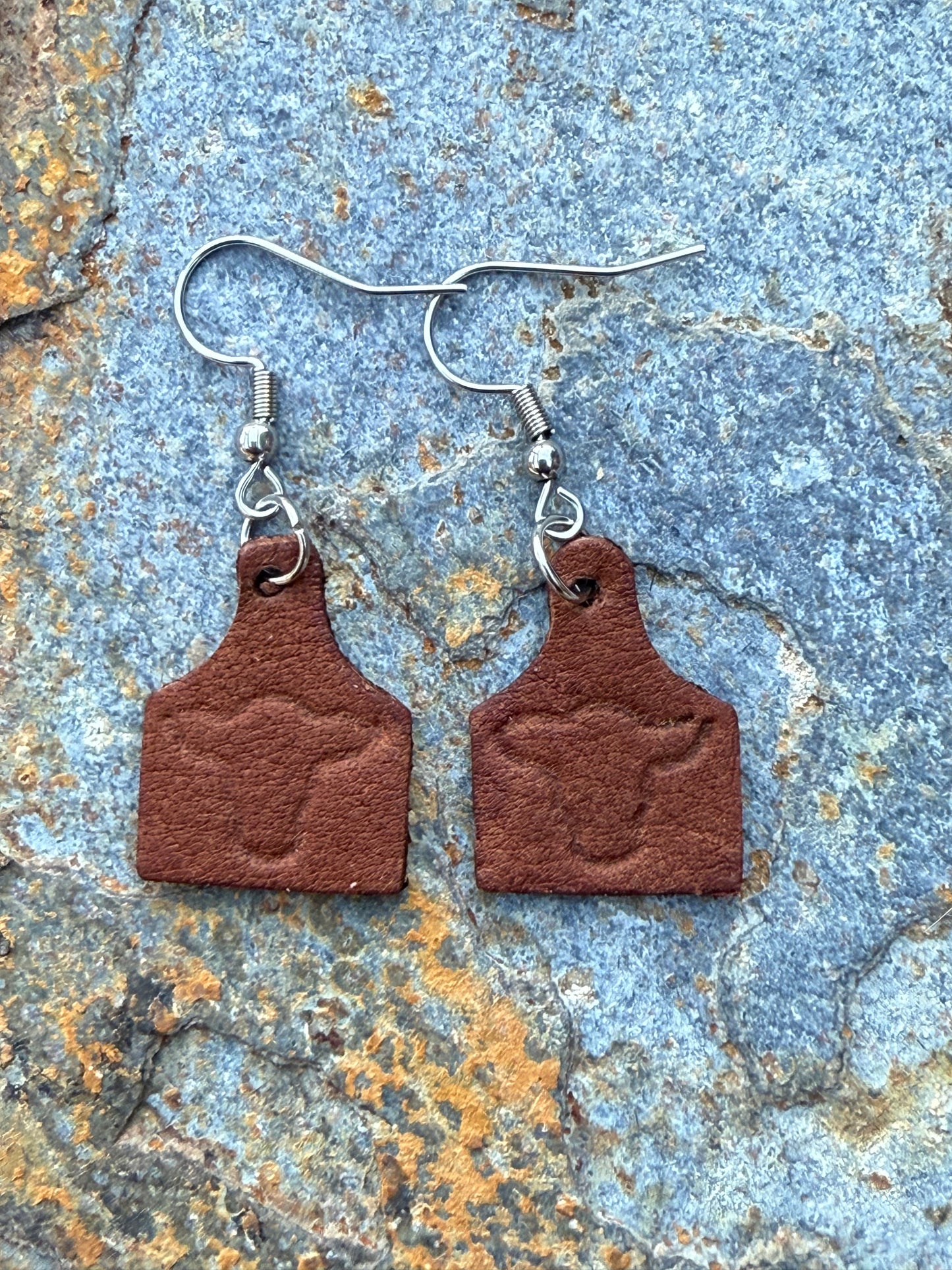 Cow Head Embossed Mini Cow Tag Leather Earrings