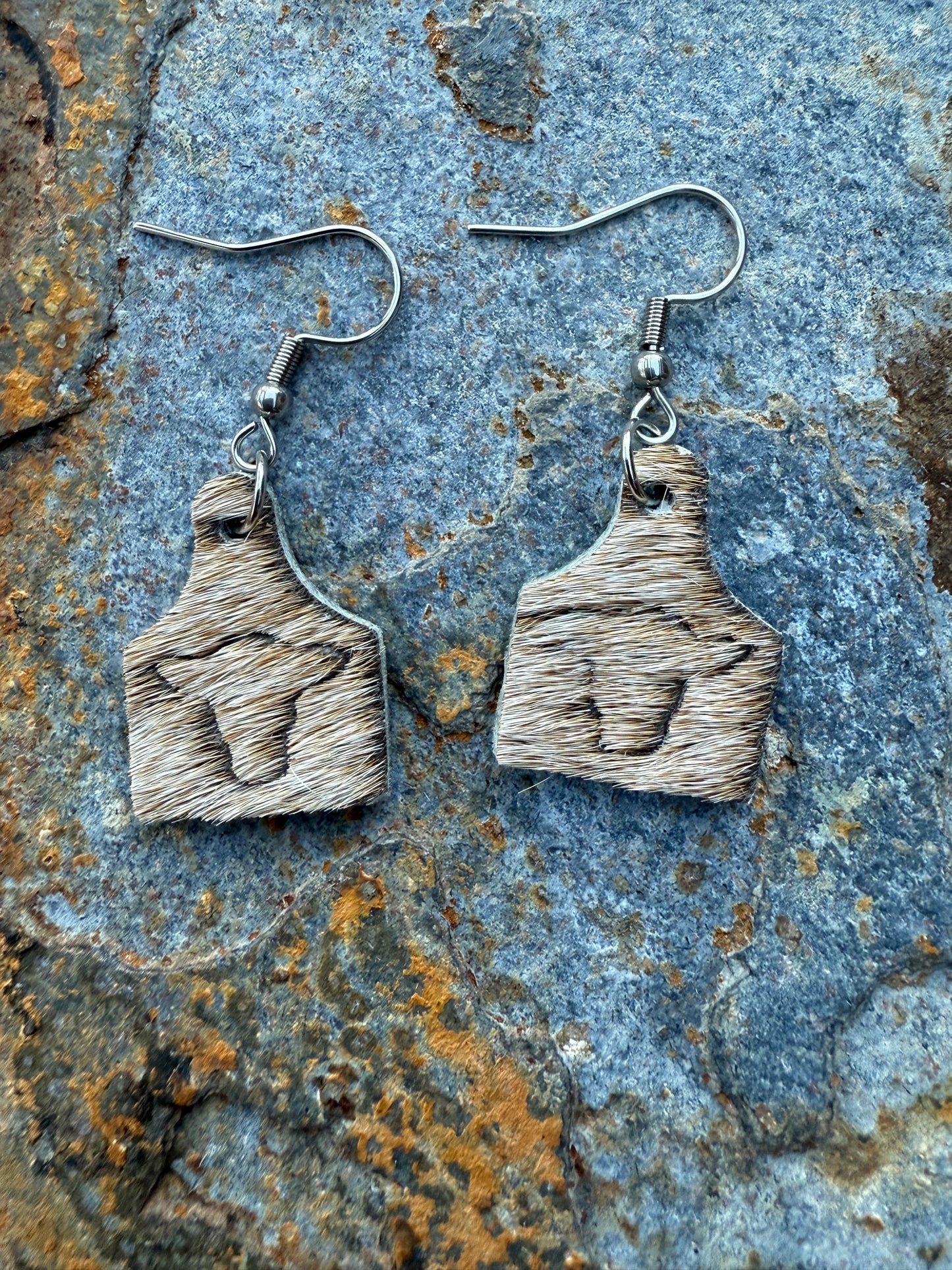 Hair-On Cowhide Cow Head Embossed Leather Cow Tag Earrings