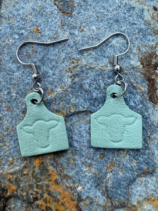 Cow Head Embossed Mini Cow Tag Leather Earrings