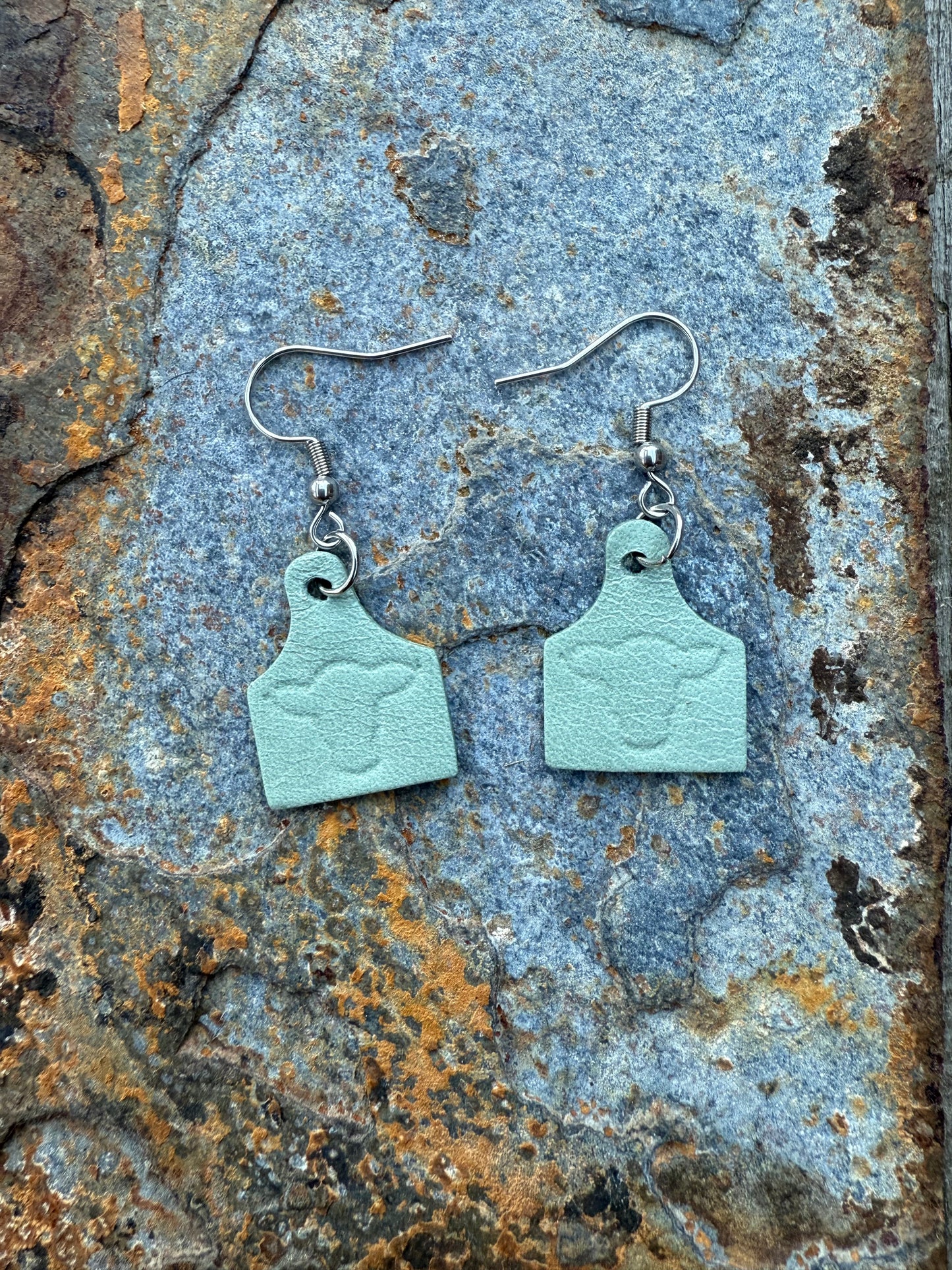 Cow Head Embossed Mini Cow Tag Leather Earrings