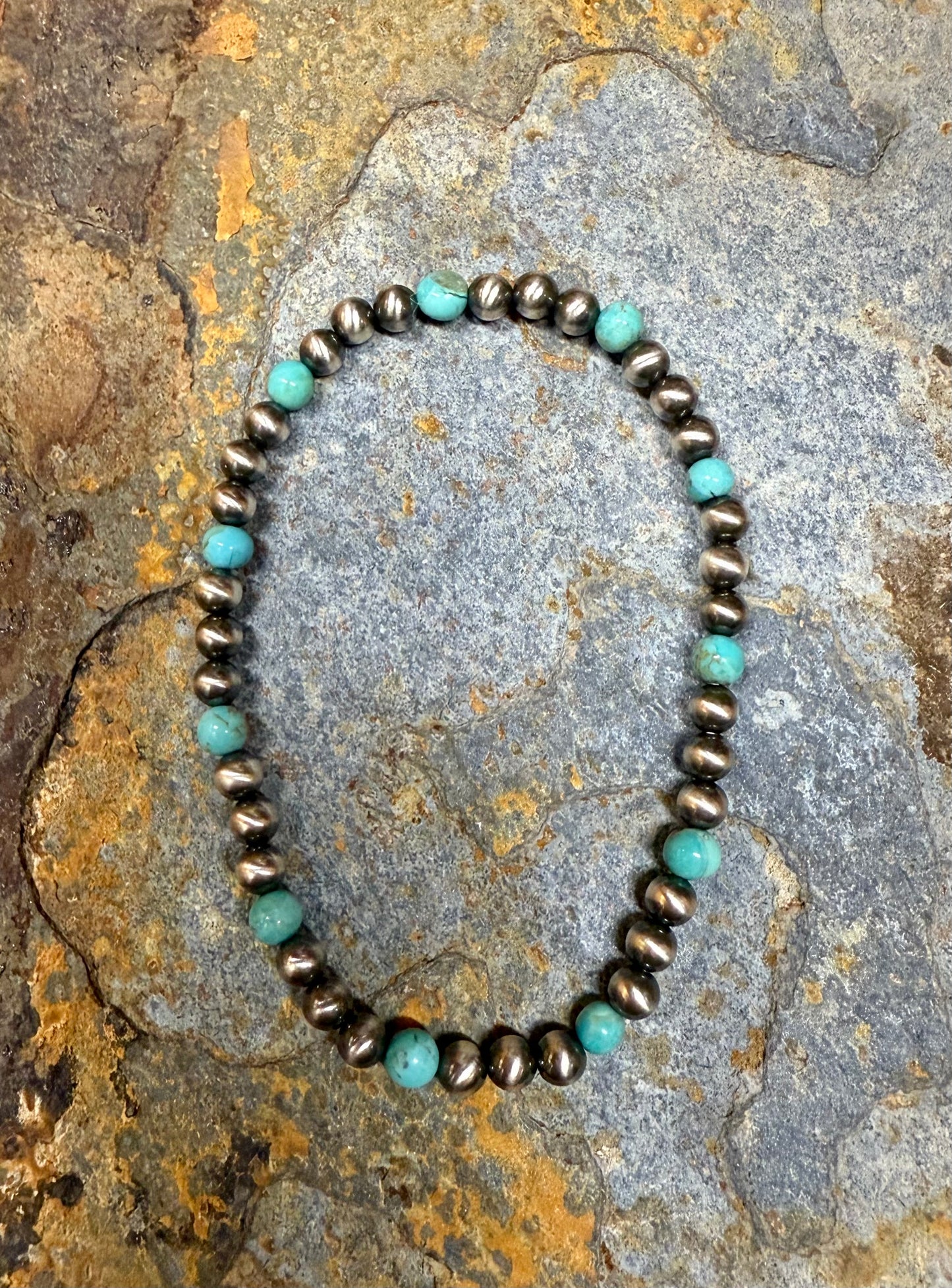 Small Kingman Turquoise Sterling Silver Pearl Bracelet