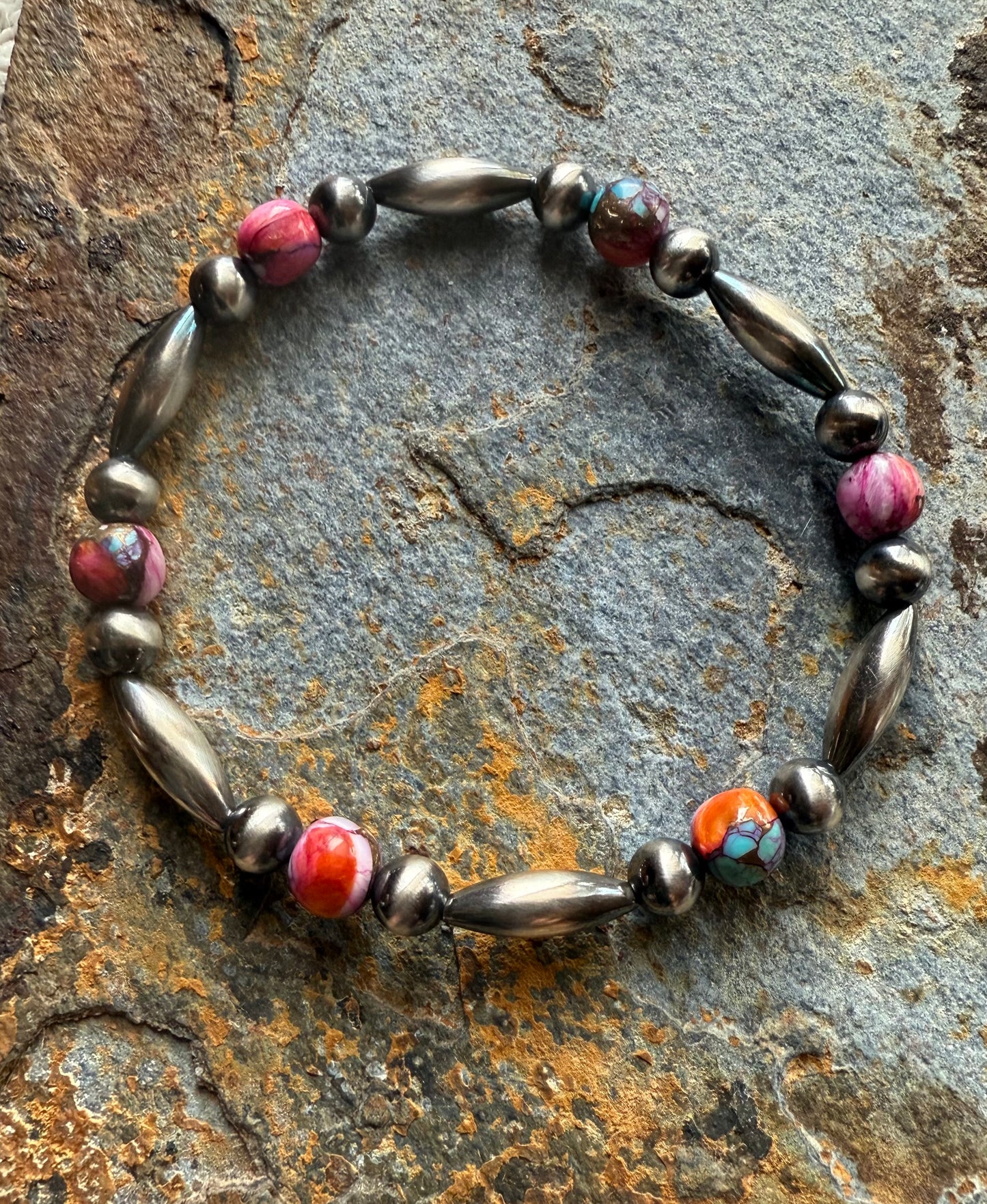 Orange Dahlia Sterling Silver Pearl Bracelet