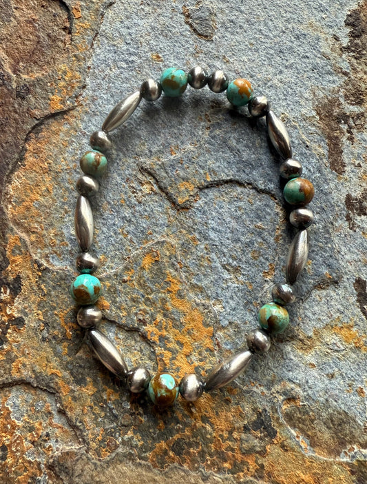 Kingman Turquoise Sterling Silver Pearl Bracelet