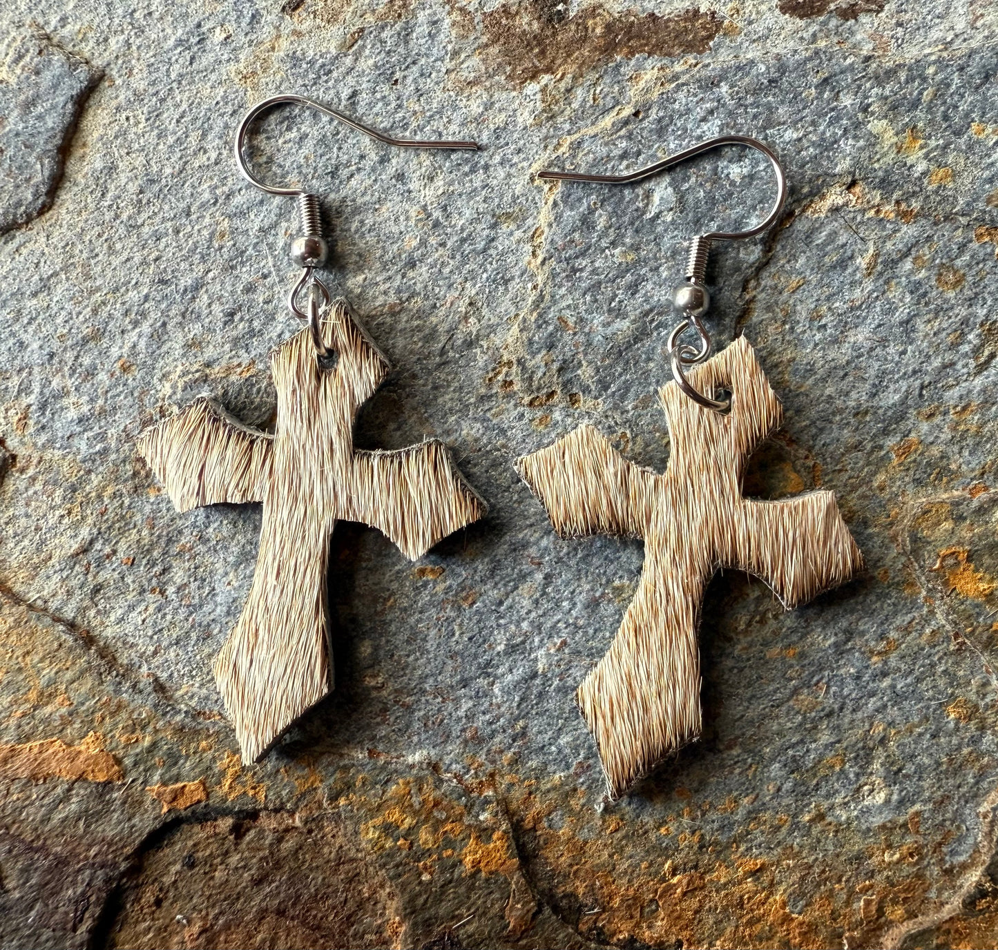 Hair-On Cowhide Cross Earrings