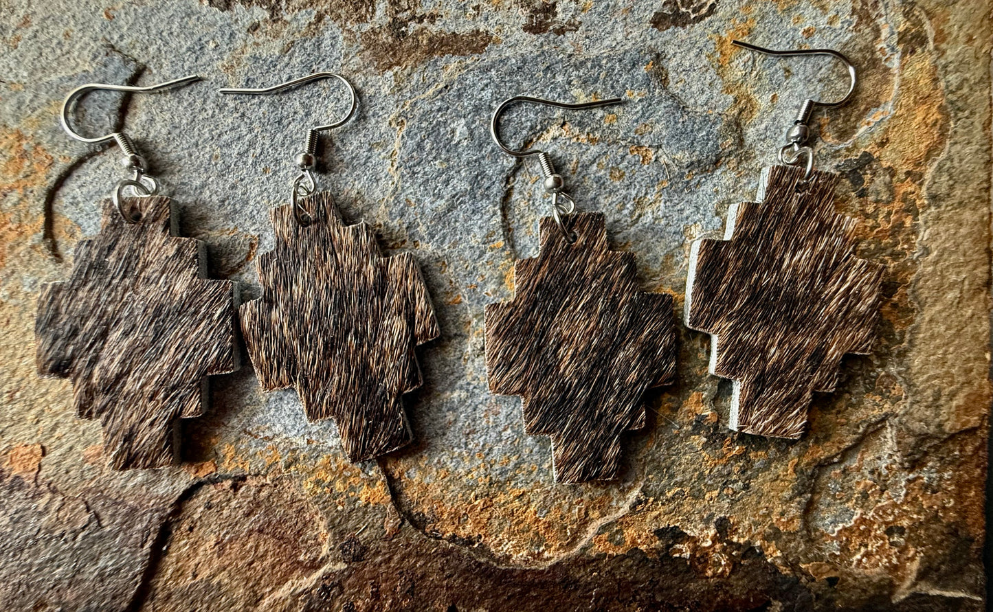 Hair-On Cowhide Aztec Shaped Earrings