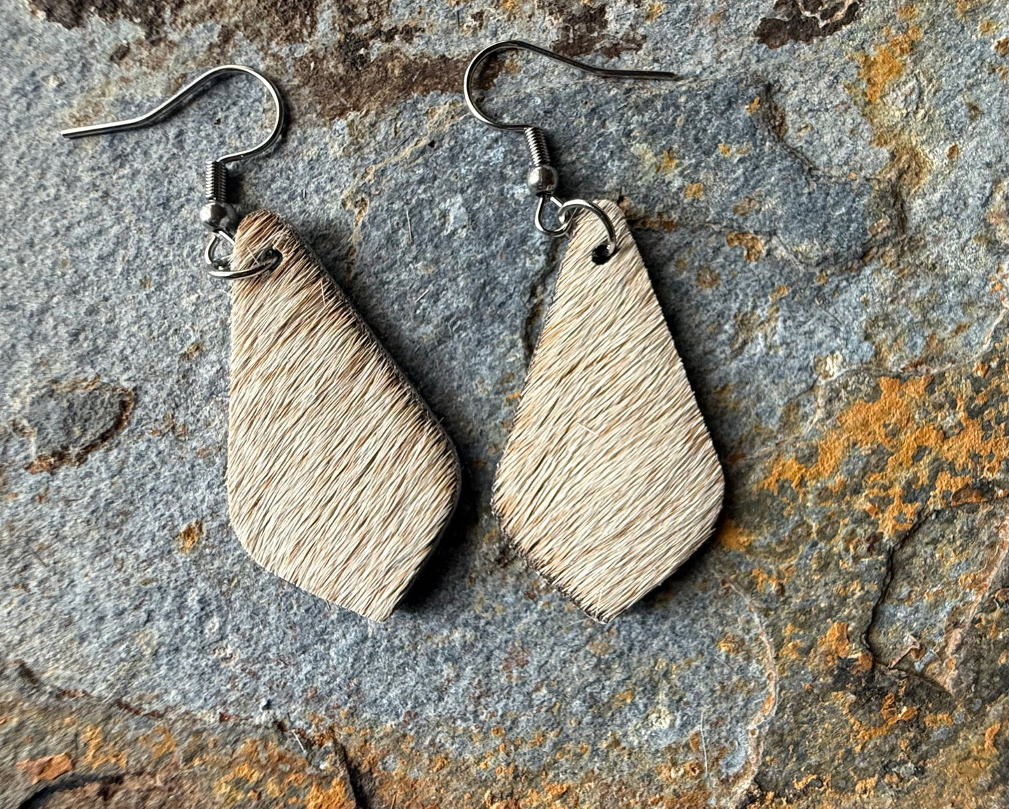 Hair-On Cowhide Pointed Teardrop Earrings