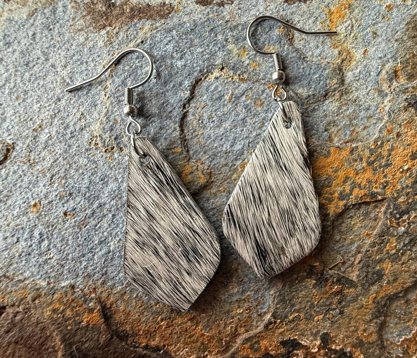 Hair-On Cowhide Pointed Teardrop Earrings