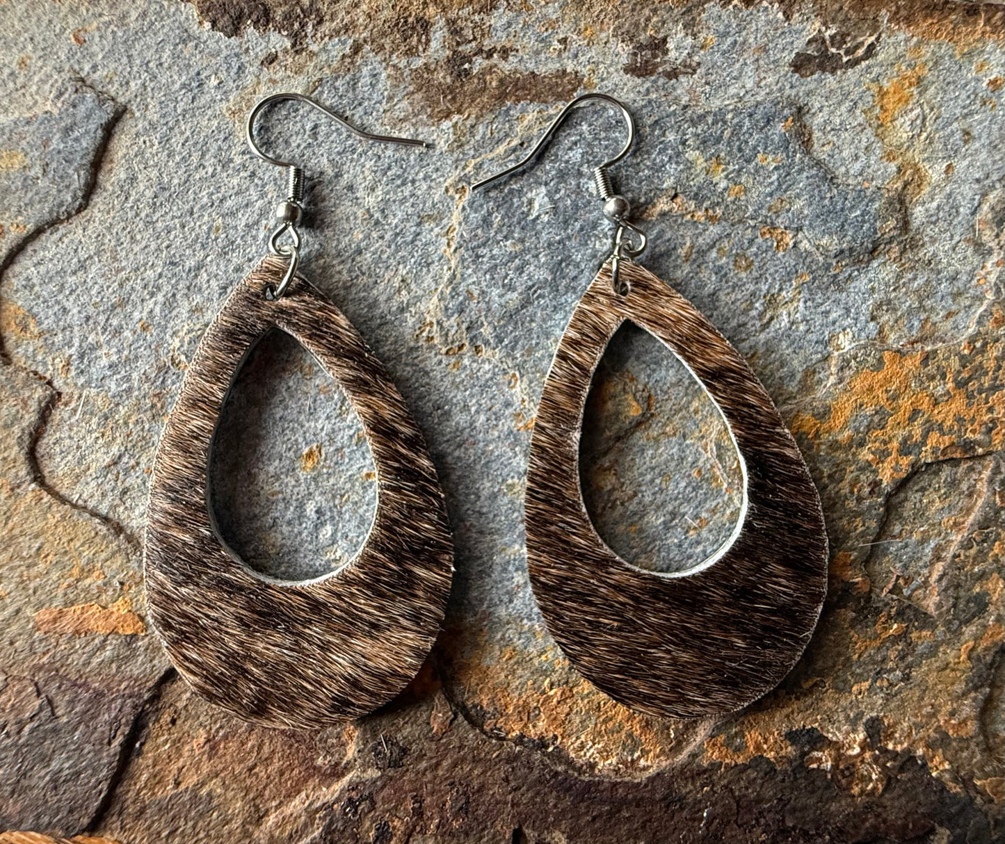 Hair-On Cowhide Large Teardrop Earrings