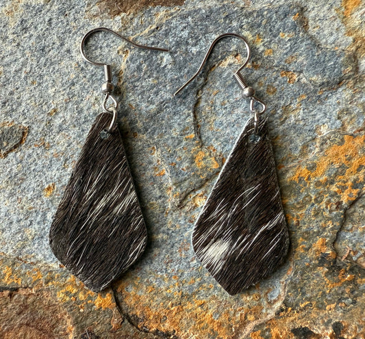 Hair-On Cowhide Pointed Teardrop Earrings