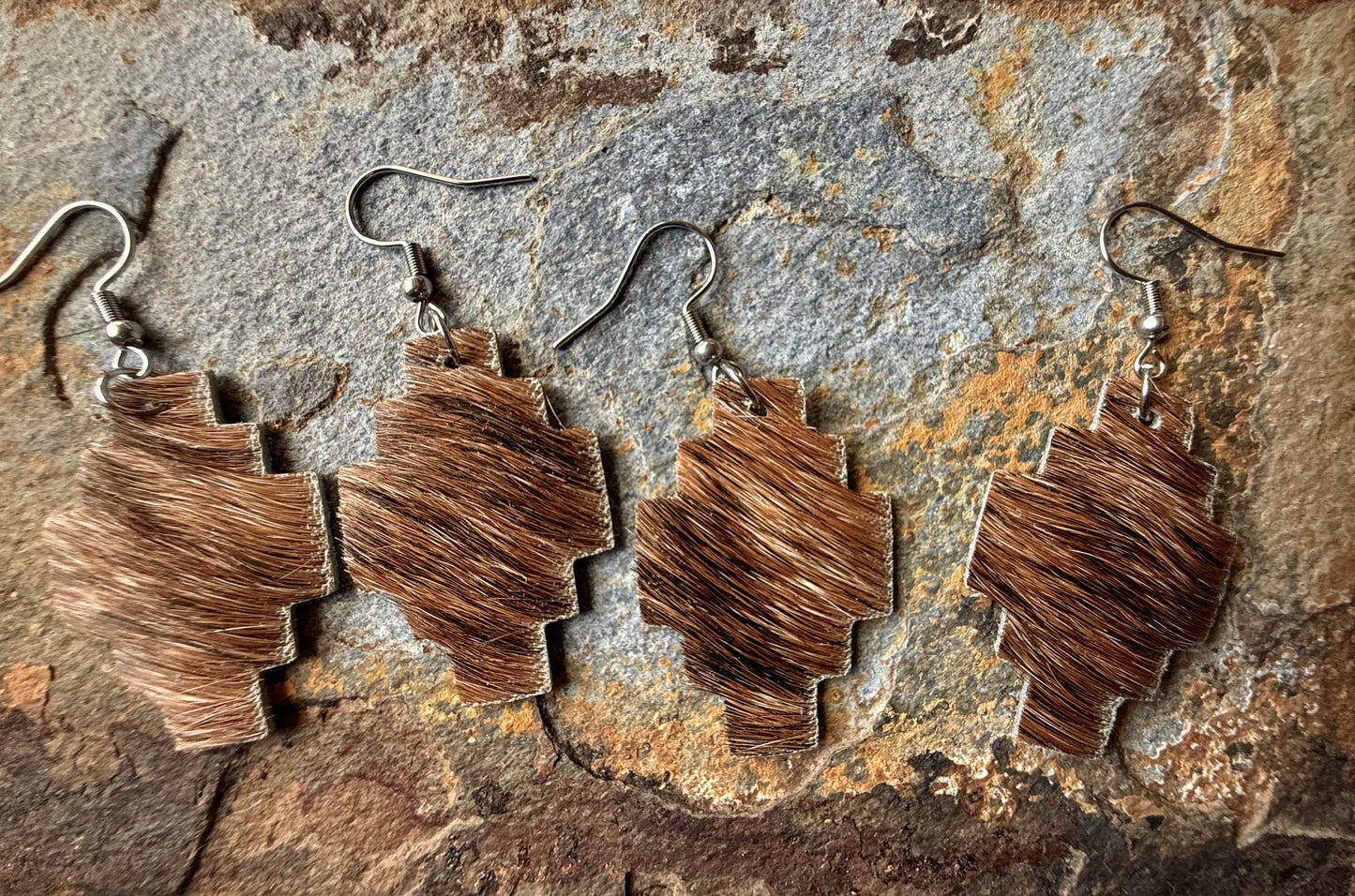 Hair-On Cowhide Aztec Shaped Earrings